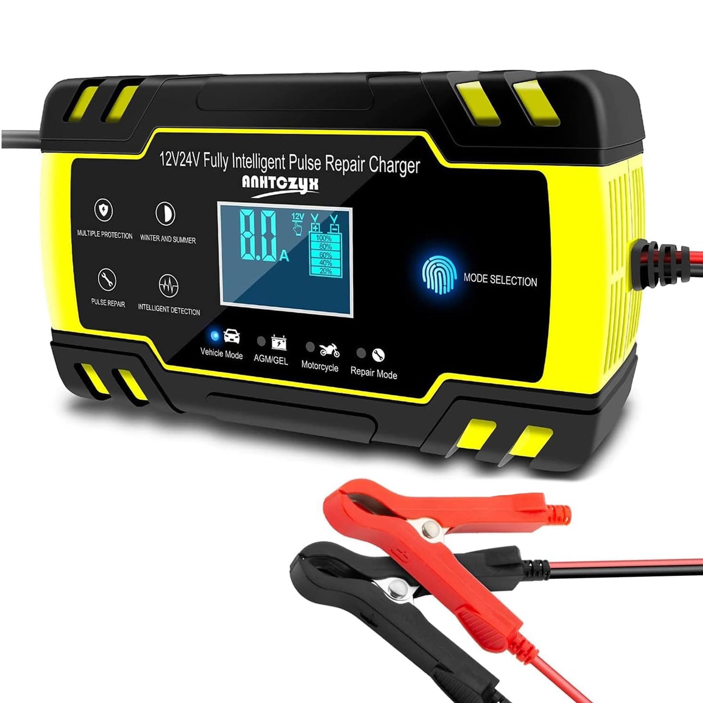 Cargador de Batería Coche Moto, 24V/4A 12V/8A Automático Inteligente Cargador de Batería con LCD Pantalla, Cargador de Reparación de Pulso para Automóviles,Motocicletas,ATVs,RVs,Barco,Excavador,Camión