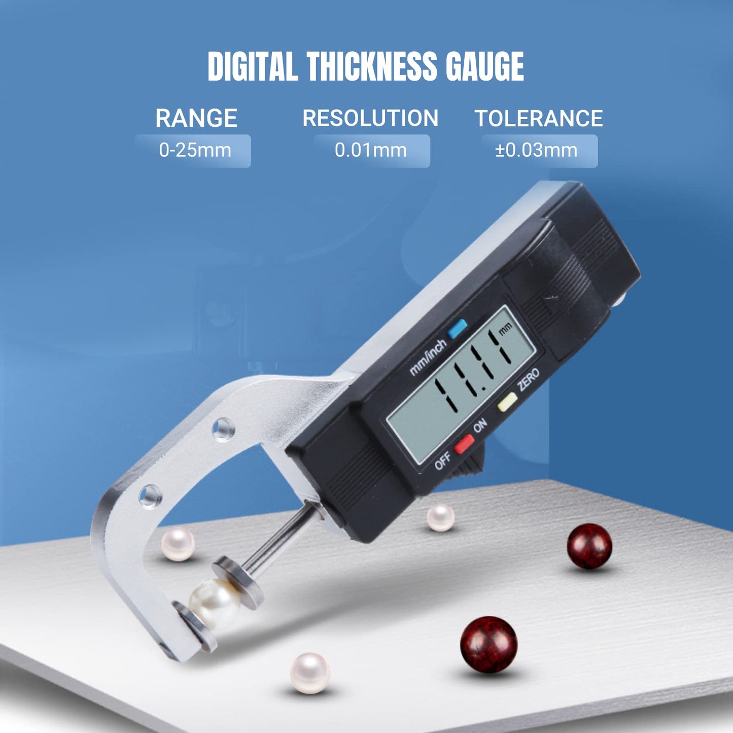 Medidor de Espesor Digital Horizontal con Pantalla LCD 0-25mm Micrómetro Calibre Portátil