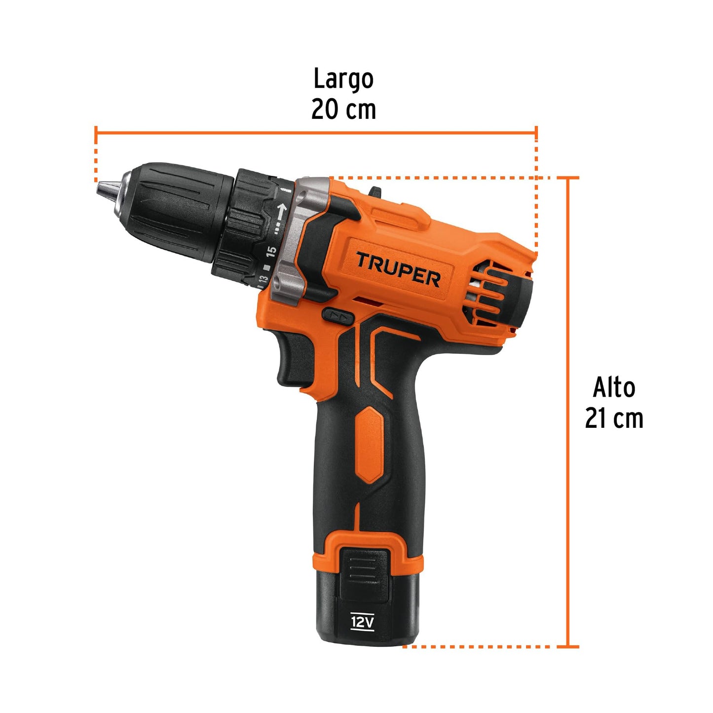 Truper TALI-12AC, Taladro compacto inalámbrico 3/8", 12 V con 1 batería de Ion Litio 2 Ah y cargador