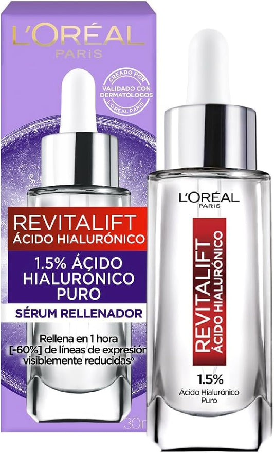 L'Oréal Paris Sérum Rostro Revitalift Ácido Hialurónico hidrata intensamente y rellena líneas de expresión, 30ml