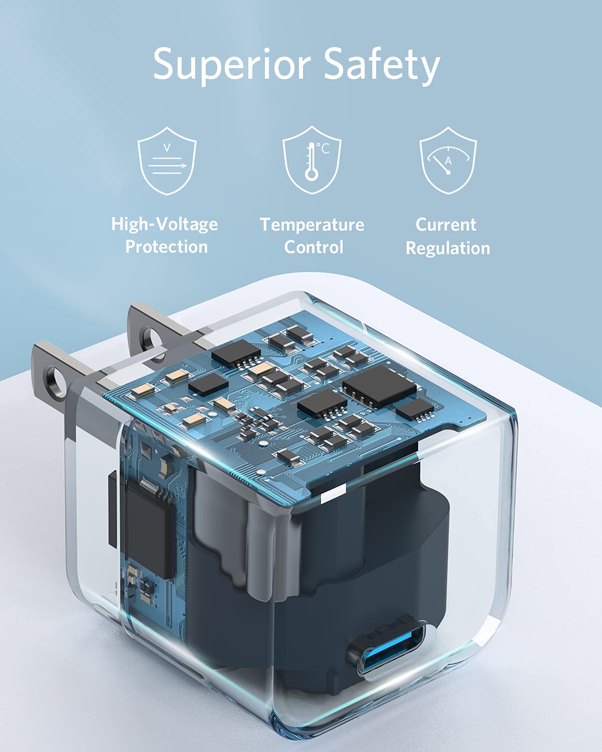 Anker Cargador USB C, Cargador rápido de 20 W con Enchufe Plegable, PowerPort III de 20 W para iPhone 14/14 Plus/14 Pro/14 Pro Max/13, Galaxy, Pixel 4/3, iPad/iPad Mini y más (Cable no Incluido)