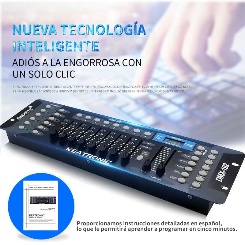 KEATRONIC Controlador Dmx 192 Canales Luces Dj Consola 512,Con Línea de señal metálica