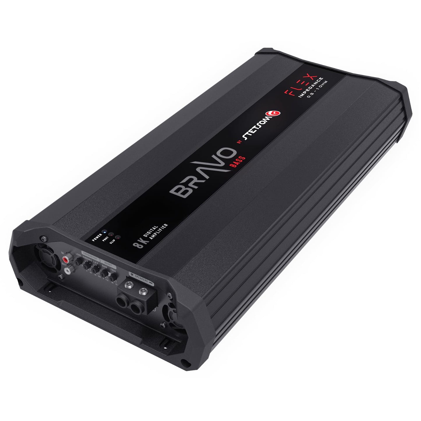 Amplificador de Audio Clase D Stetsom Bravo BASS Flex 8000 Vatios para Coche con Sistema de Impedancia Automática Monobloque Subwoofers