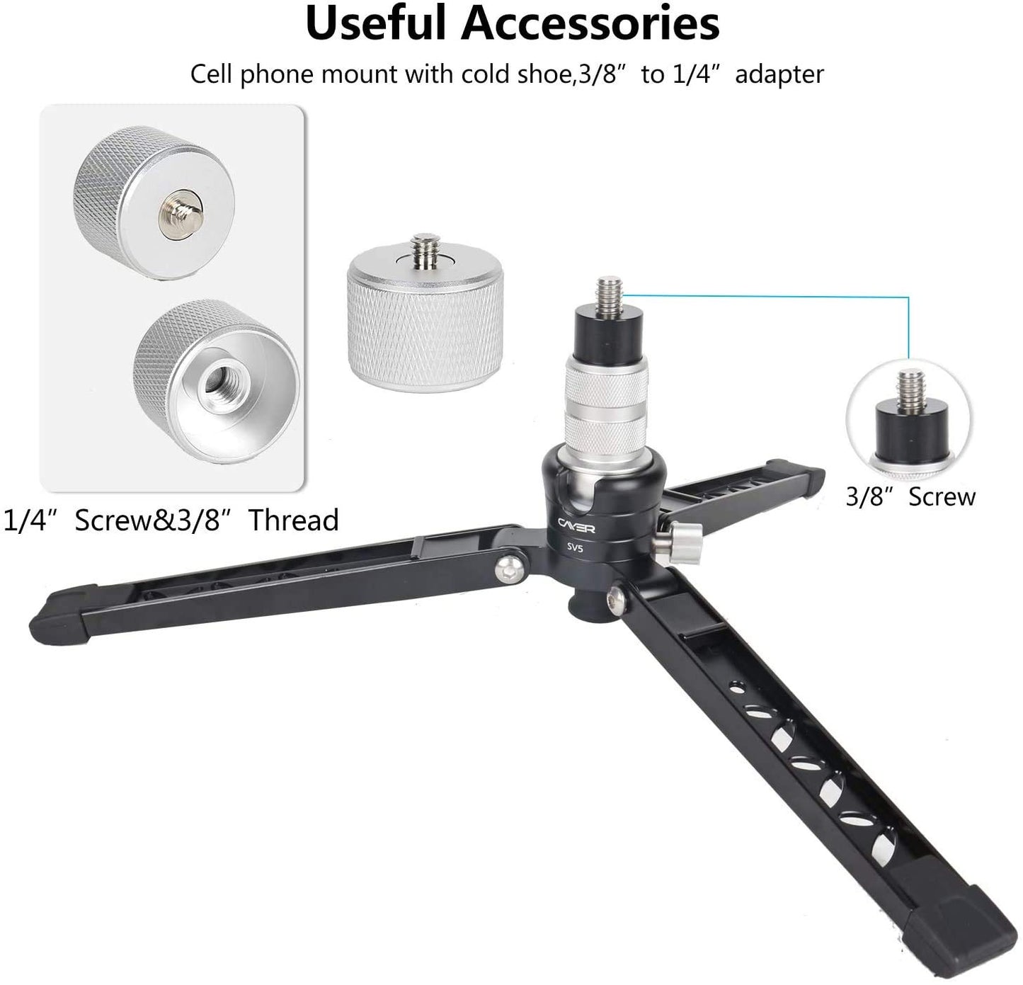 Cayer Mini trípode Profesional con Placa de liberación rápida de 3/8 y 1/4 Pulgadas, trípode de Escritorio para cámara DSLR, videocámara, teléfono móvil y cámaras de acción