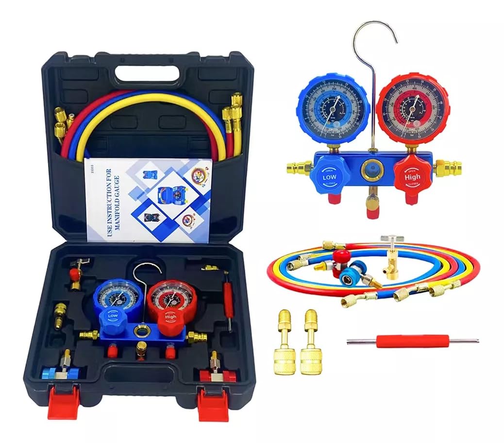 FIXITFAST 5cfm 1/3hp Bomba De Vacío + Manómetro R134a R22 R410a R404a Kit de refrigeración de colector de cuerpo de aluminio con bolsa de transporte para recarga y mantenimiento de refrigeración A/C