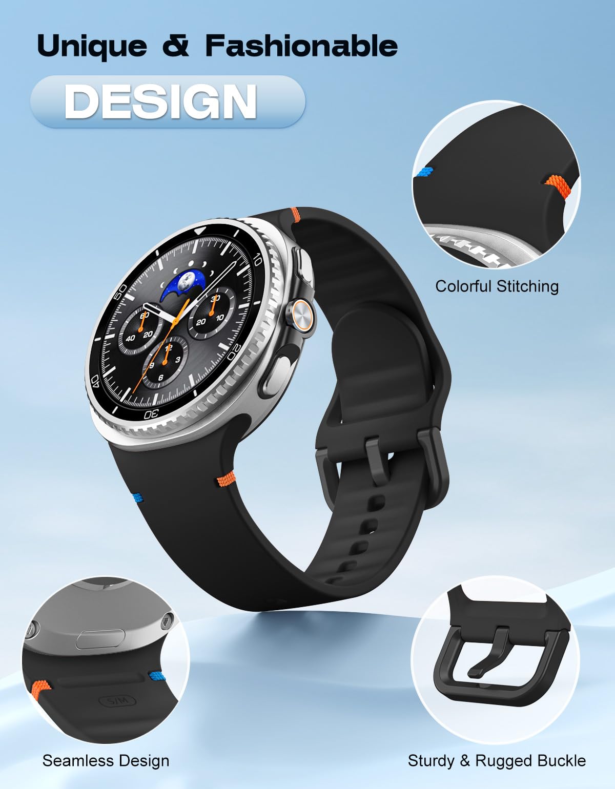 Astorgos 6 Pack Sport Bands Compatible for Samsung Galaxy Watch 8 Band 40mm 44mm/Galaxy Watch 8 Classic 46mm, No Gap Soft Silicone Strap for Men Women, S/M, BLK+WH+SG+AG+MB+O