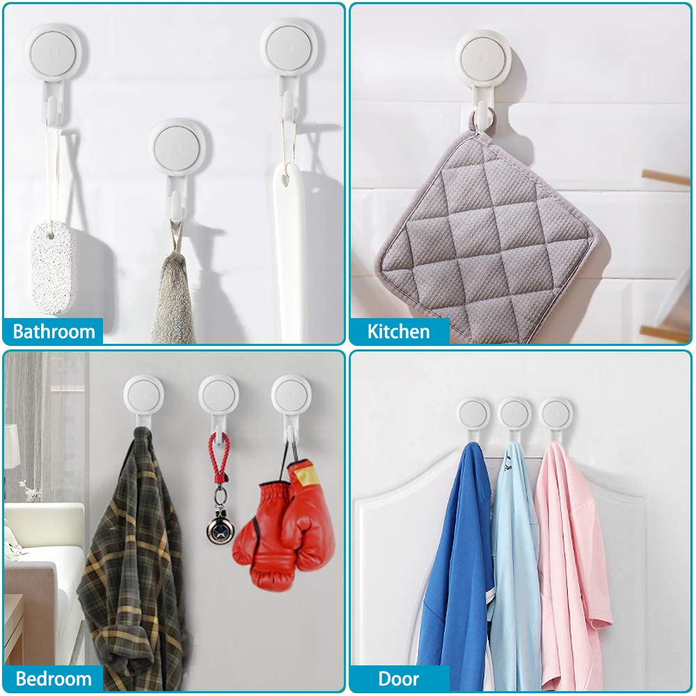 Luxear Ganchos Adhesivos para Pared Reutilizables, Ganchos de Succión para Baño de Hasta 5 kg de Carga Impermeable, Soporte de Succión para Pared para Cocina, Baño, Puerta y Ventana - 4 Pack
