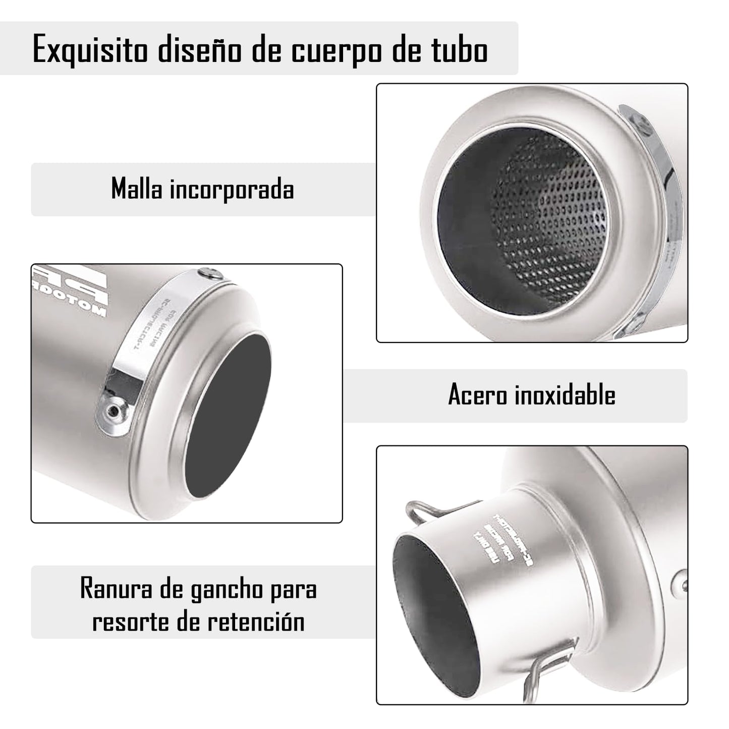 IOAGSVW Escape de Moto, Tubos de Escape Universal de 51mm, Tubo de Escape de Acero Inoxidable para Motos, Dirt Bikes, Street Bikes, Scooters, Atvs Y Más