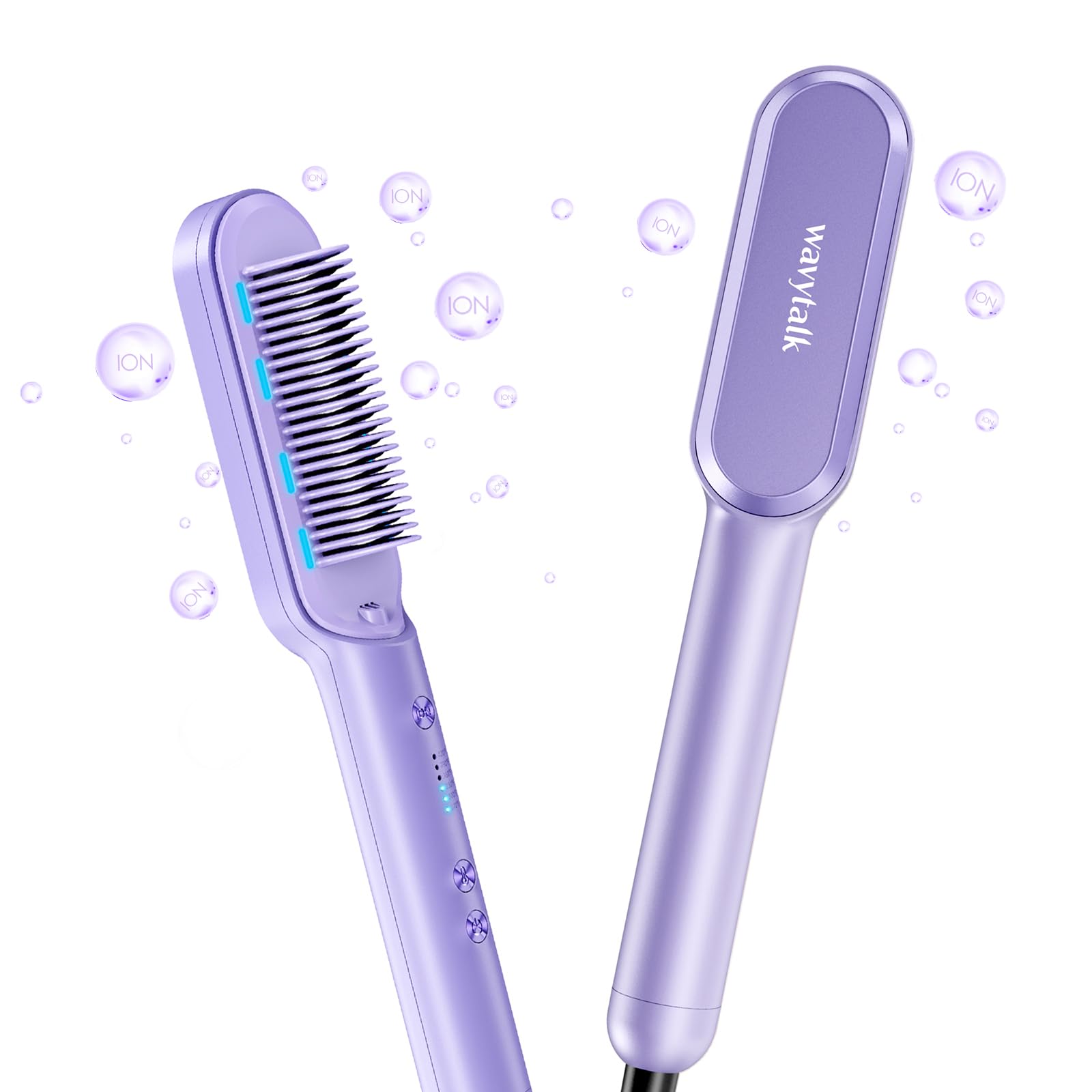 wavytalk - Cepillo alisador iónico para cabello, con iones negativos, plancha de cerámica antiquemaduras de calentamiento rápido para uso en casa o salón, voltaje dual, color morado