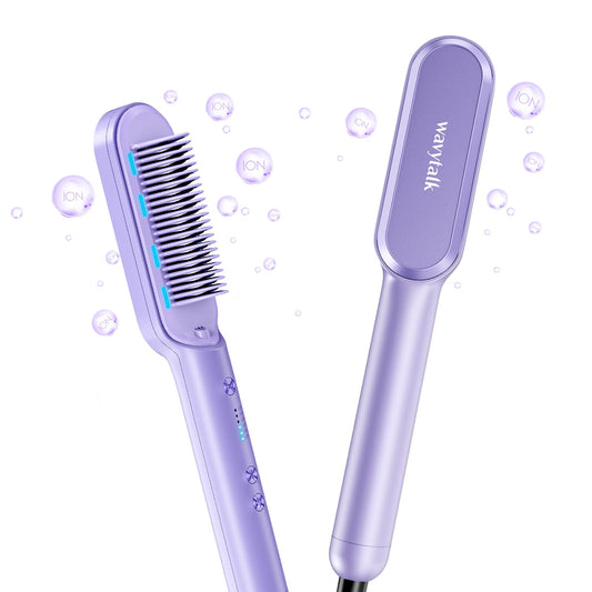 wavytalk - Cepillo alisador iónico para cabello, con iones negativos, plancha de cerámica antiquemaduras de calentamiento rápido para uso en casa o salón, voltaje dual, color morado
