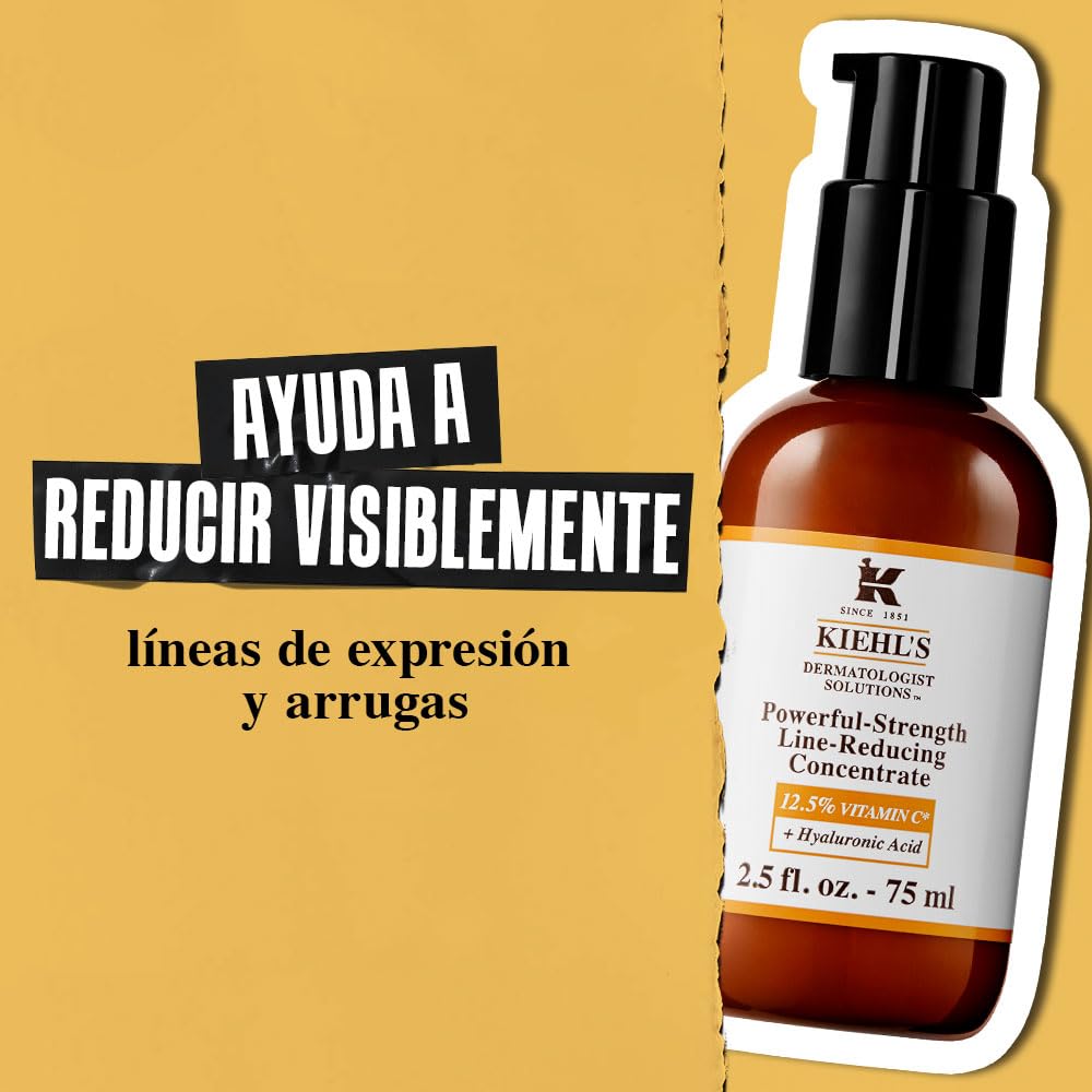Kiehl's Powerful Serum, Suero de Rostro, Reductor de Líneas de Expresión, Aumenta Luminosidad y Firmeza, Suaviza y Rellena la Piel, con 12.5% de Vitamina C y Ácido Hialurónico, 75 ml