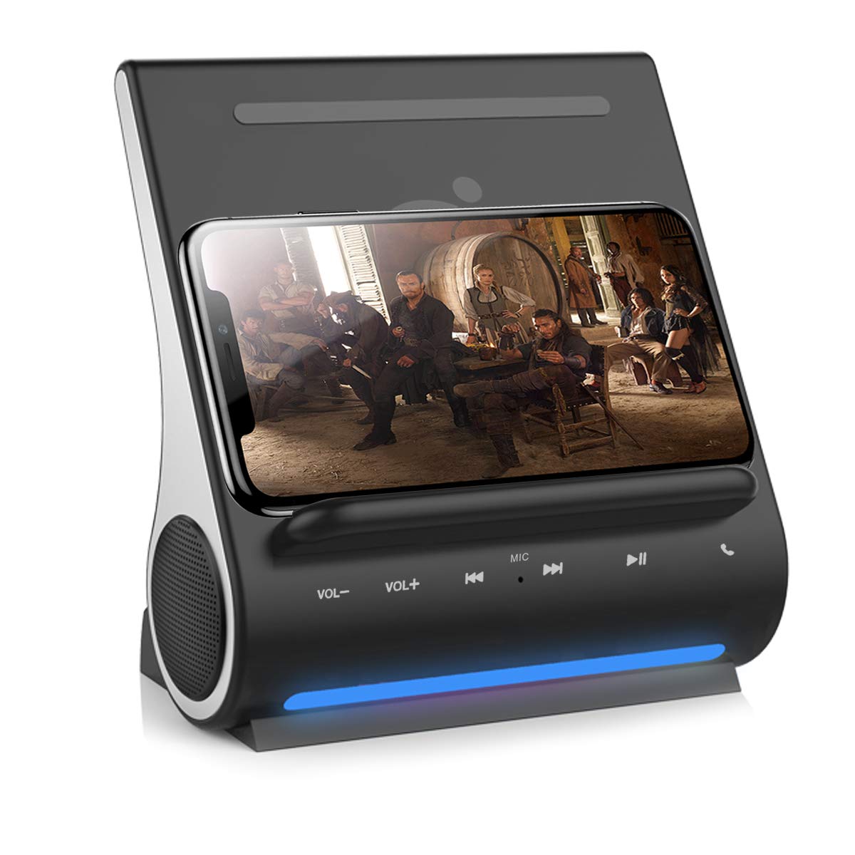 Dockall - Altavoces Bluetooth con cargador inalámbrico rápido 4 en 1, carga 3 dispositivos para iPhone 15, 14, 13, 12, 11, Samsung Galaxy S23, S22, S21, S20