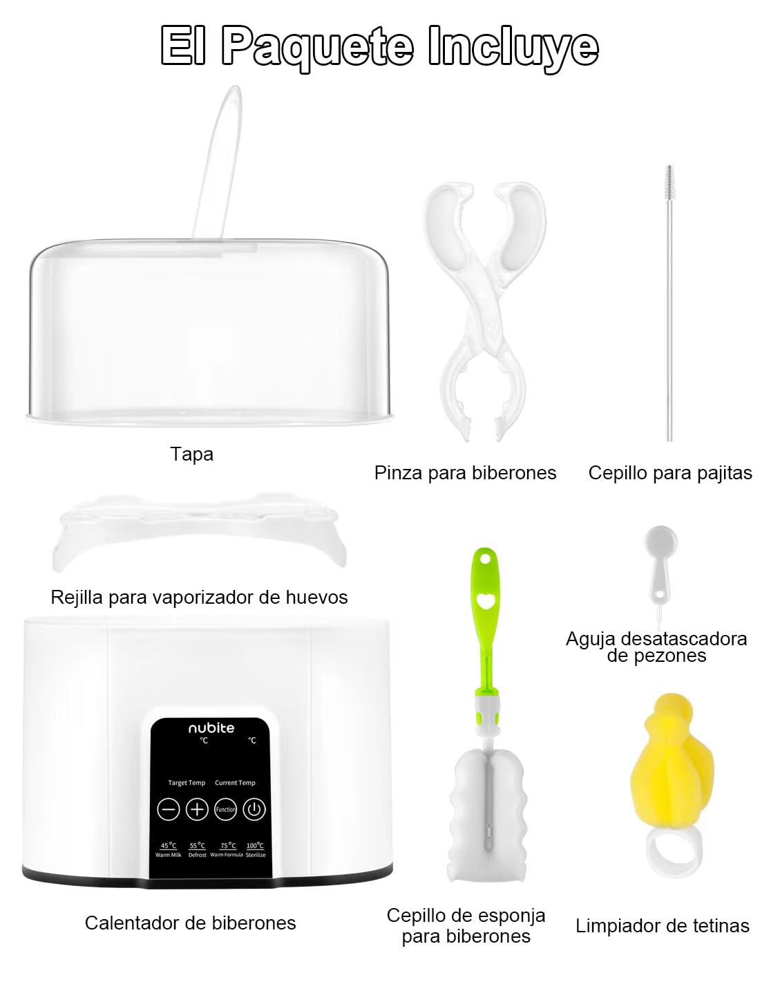 Calentador de Botellas, Calentador Rápido de Biberones para Leche Materna y Fórmula, Se Adapta a 2 Botellas, Control Preciso de Temperatura, Calentador de Leche con Descongelación, Esterilización, Mantenimiento del Calor, Calentador de Alimento de Bebé