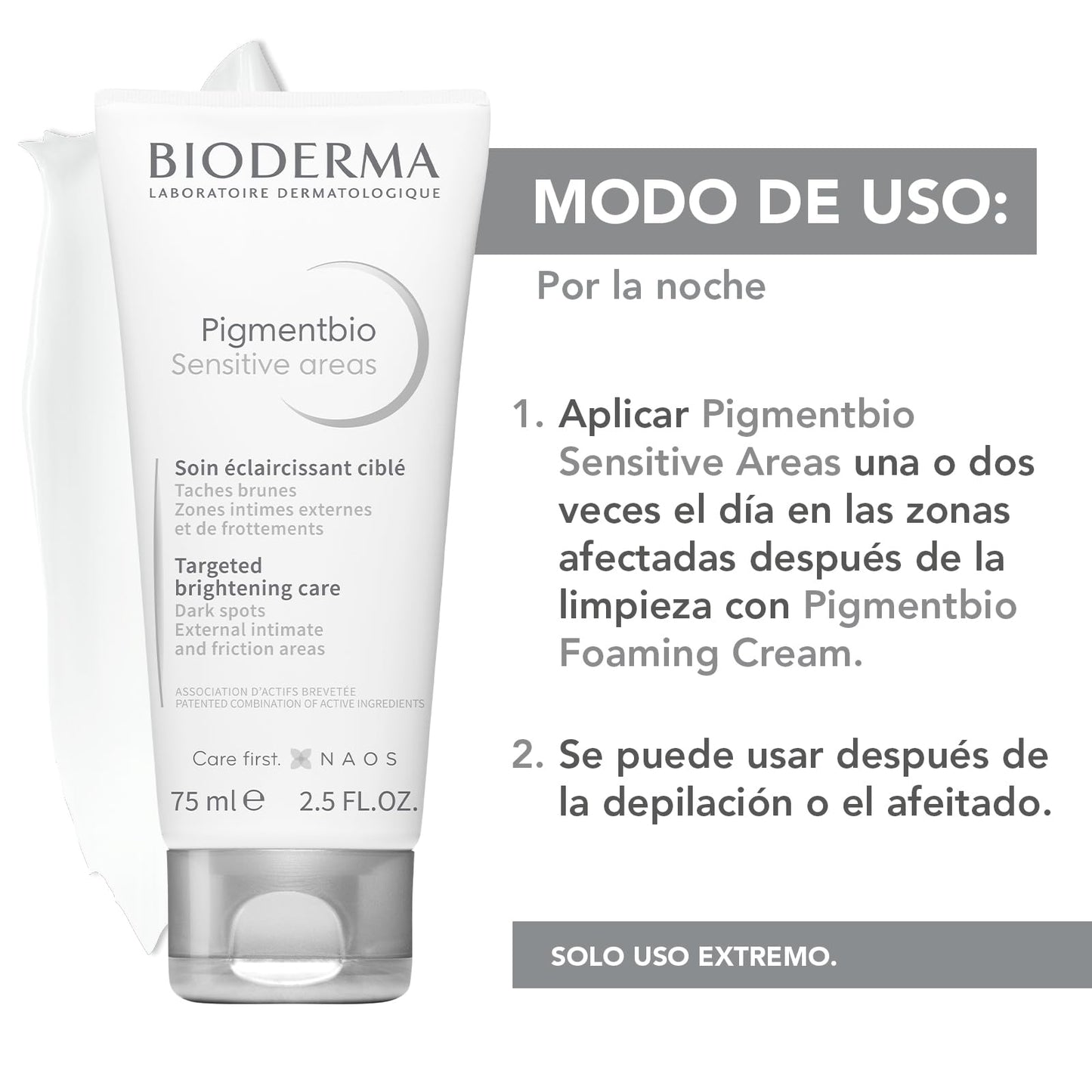 BIODERMA, Crema Despigmentante, Pigmentbio Sensitive Areas, Crema Hidratante para Cuerpo, Reduce Manchas Oscuras, 75ML