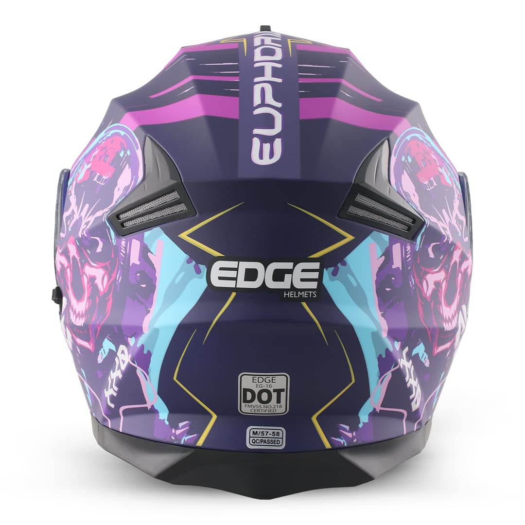 Casco Modular Abatible Edge Purpura con Visor Doble Anti Baho Certificado DOT para Motocicleta