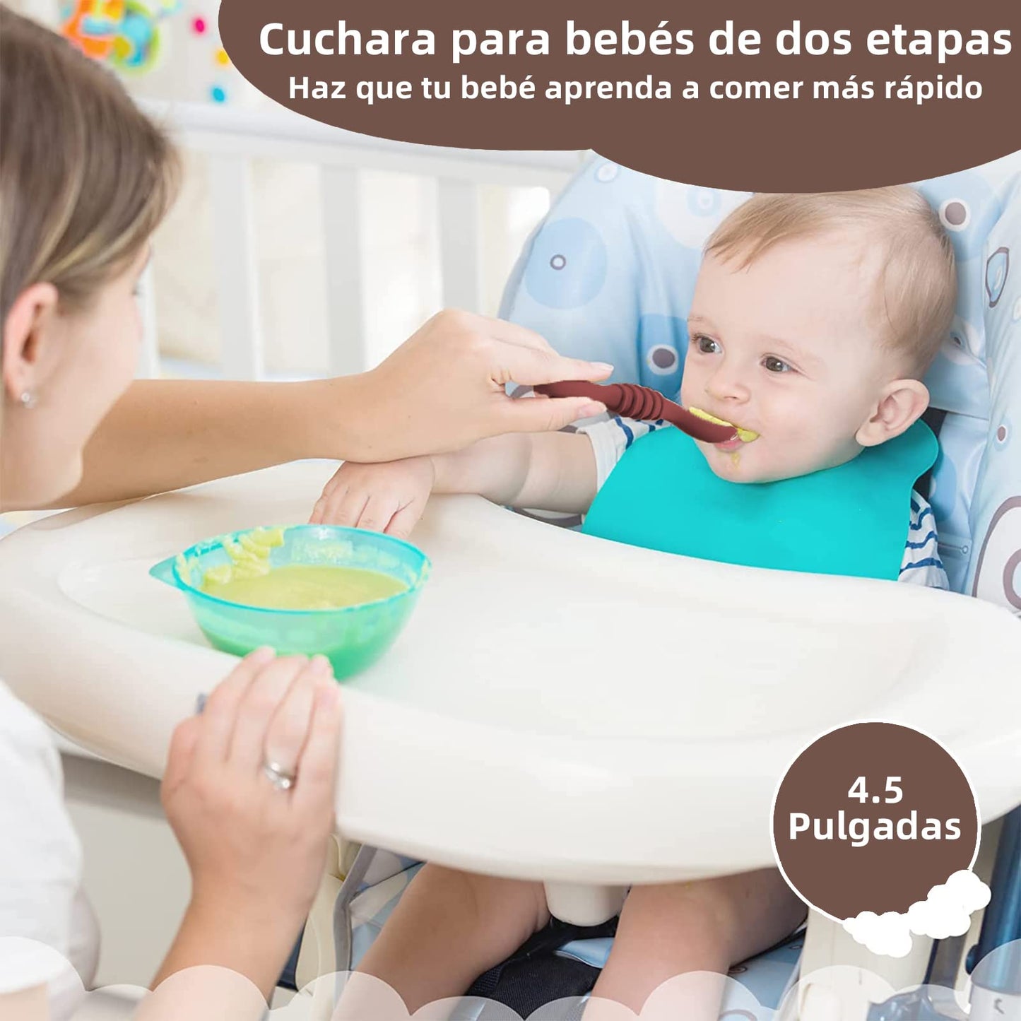 LEIDSANY Cucharas para bebe, cucharas de silicio para dietas de entrenamiento, silicona suave no contiene BPA, ejerce hábitos alimenticios independientes, aptos para bebe de todas etapas(Marrón)