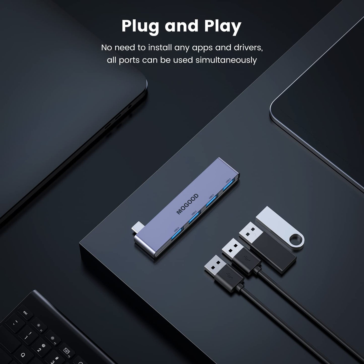 Adaptador USB C MOGOOD multipuerto 4 puertos para MacBook Pro/Air y Surface Pro