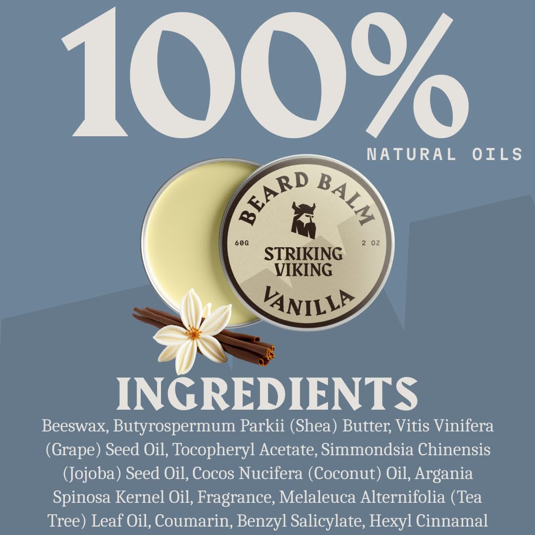 Striking Viking- Bálsamo para barba para hombres - Acondicionador sin enjuague para barba Bálsamo perfumado para peinar la barba Manteca suavizante para barba para hombres - Aceites de jojoba para bar