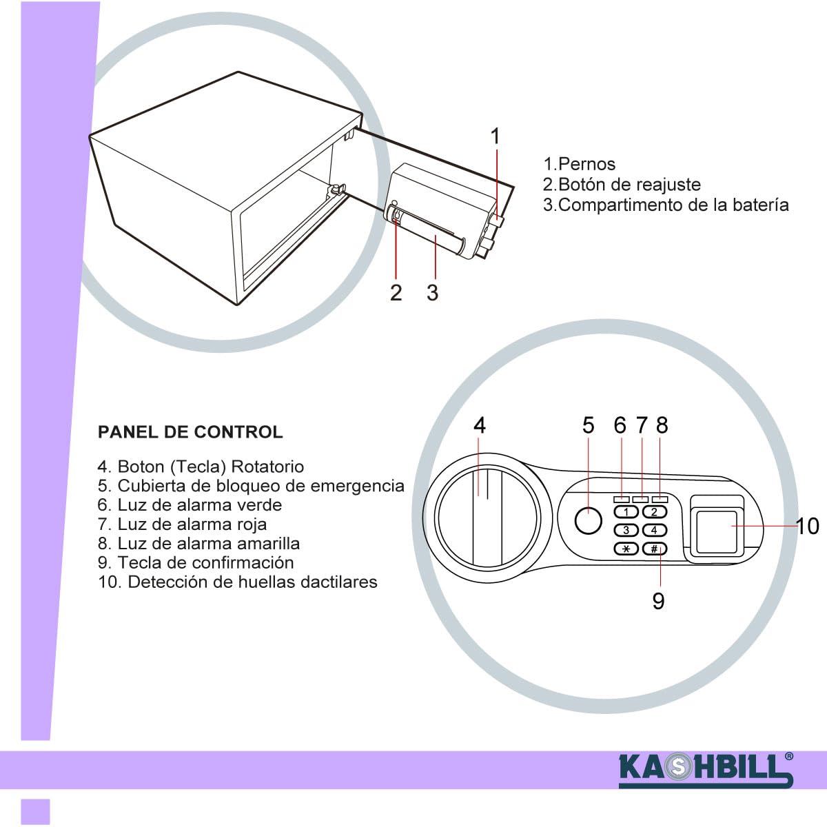 KASHBILL Caja Fuerte Mediana Biométrica 25x35x25 cm Modelo CFB02 con Cierre de Huella Digital y Llave de Emergencia, Ideal para Seguridad en Hogar y Oficina