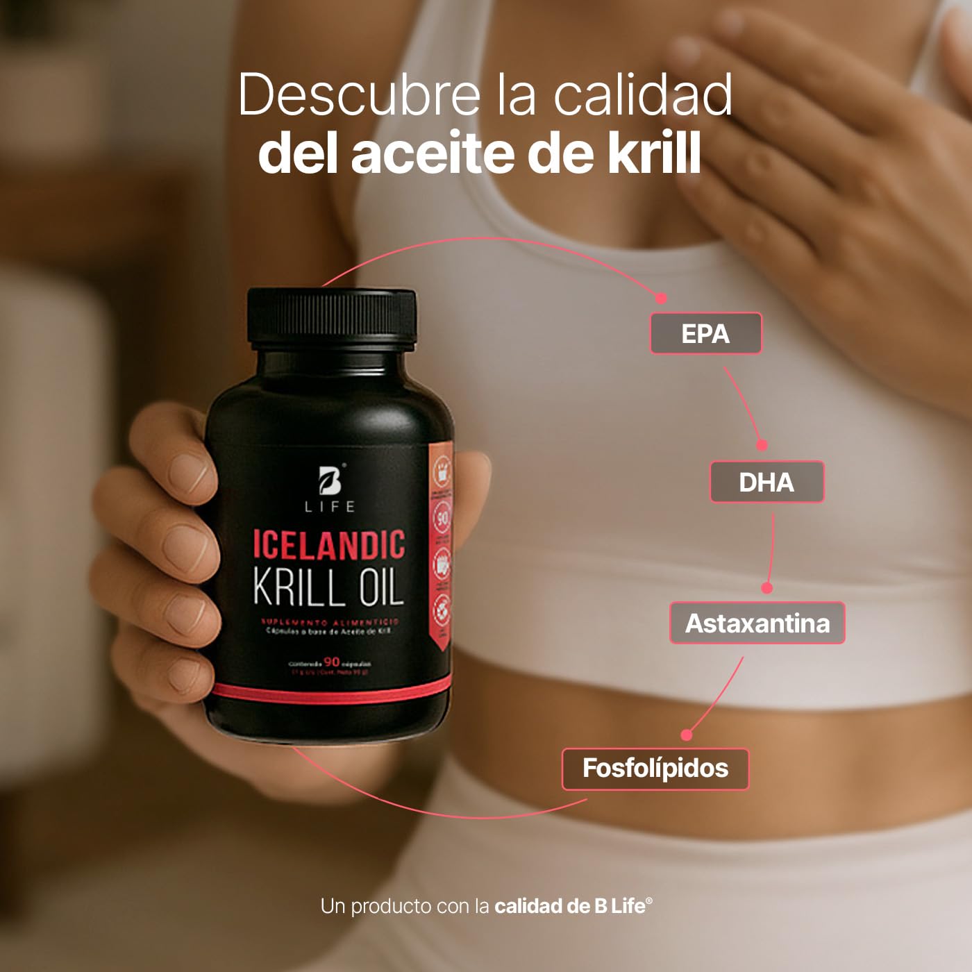 Aceite de Krill Icelandic B Life 1000 mg con Astaxantina y Fosfolípidos
