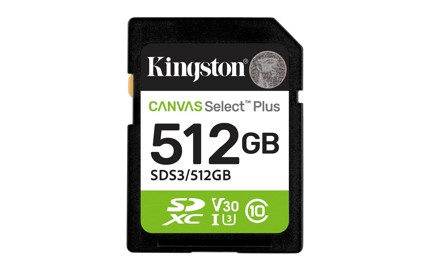 Kingston Tarjeta De Memoria SD, Canvas Select Plus Gen3, Capacidad: 512GB, Full HD, Clase 10, UHS-I, U3, V30, Lectura: 150MB/s, SKU: SDS3/512GB