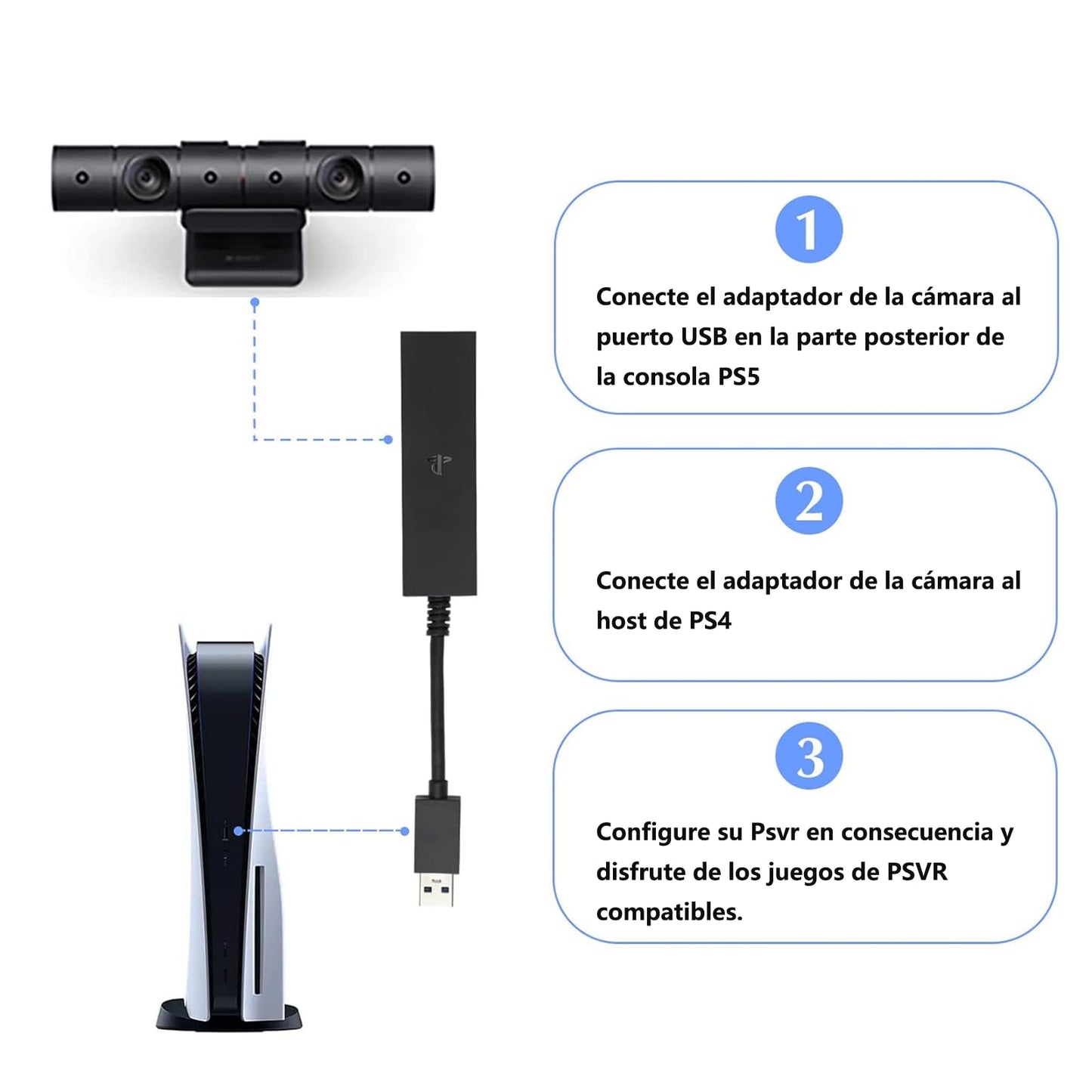 Adaptador de Cámara YUTVXAC Blanco para Consola PS5 y Cámara PS4
