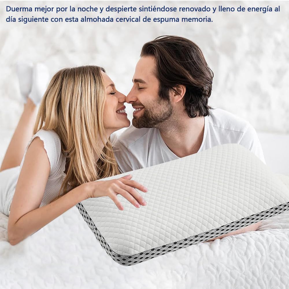 Almohada Microfibras de Espuma con Memoria Ergonómica - Memory Foam Pillow, Almohada para Dormir, Memory Foam y Microfibras, Almohada Cervical Antiácaros y Hipoalergénico, Lavable, 60 x 40CM, 1PCS