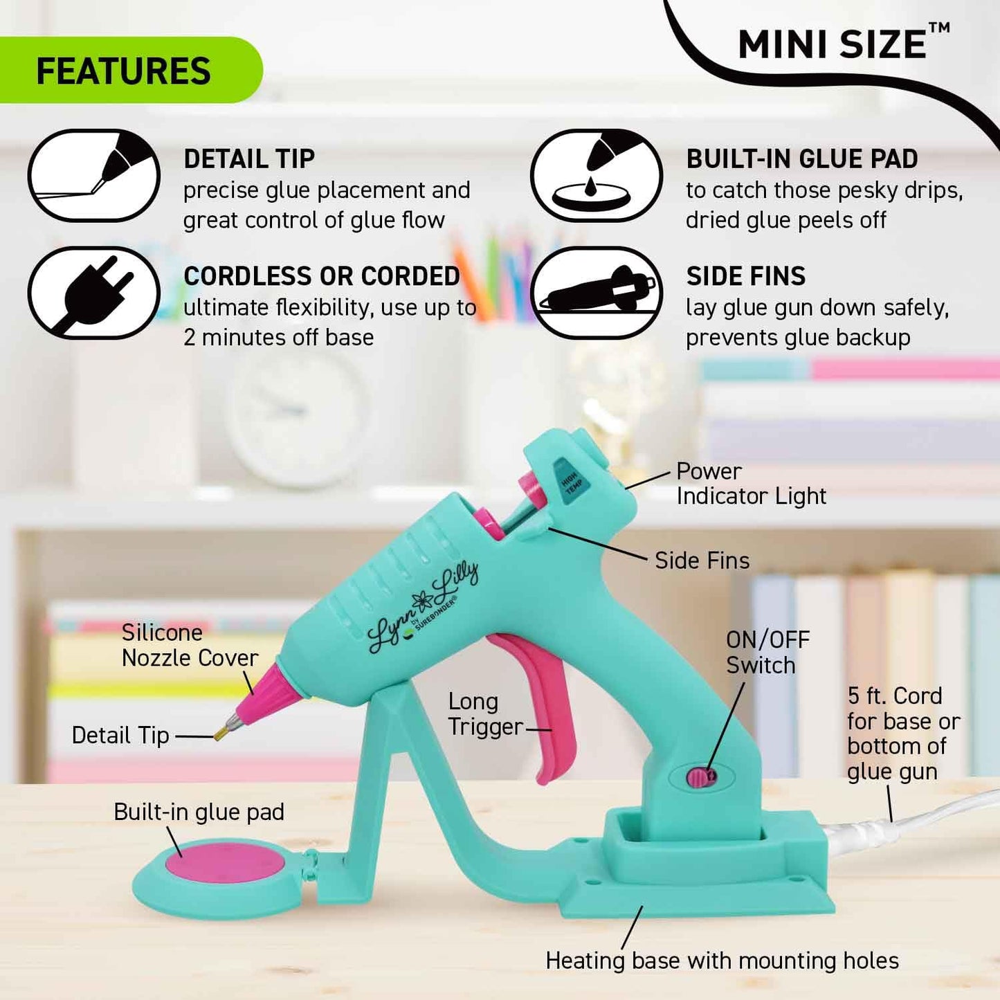 Pistola de Pegamento Caliente Surebonder Azul con Punta de Detalle sin Cable para Manualidades