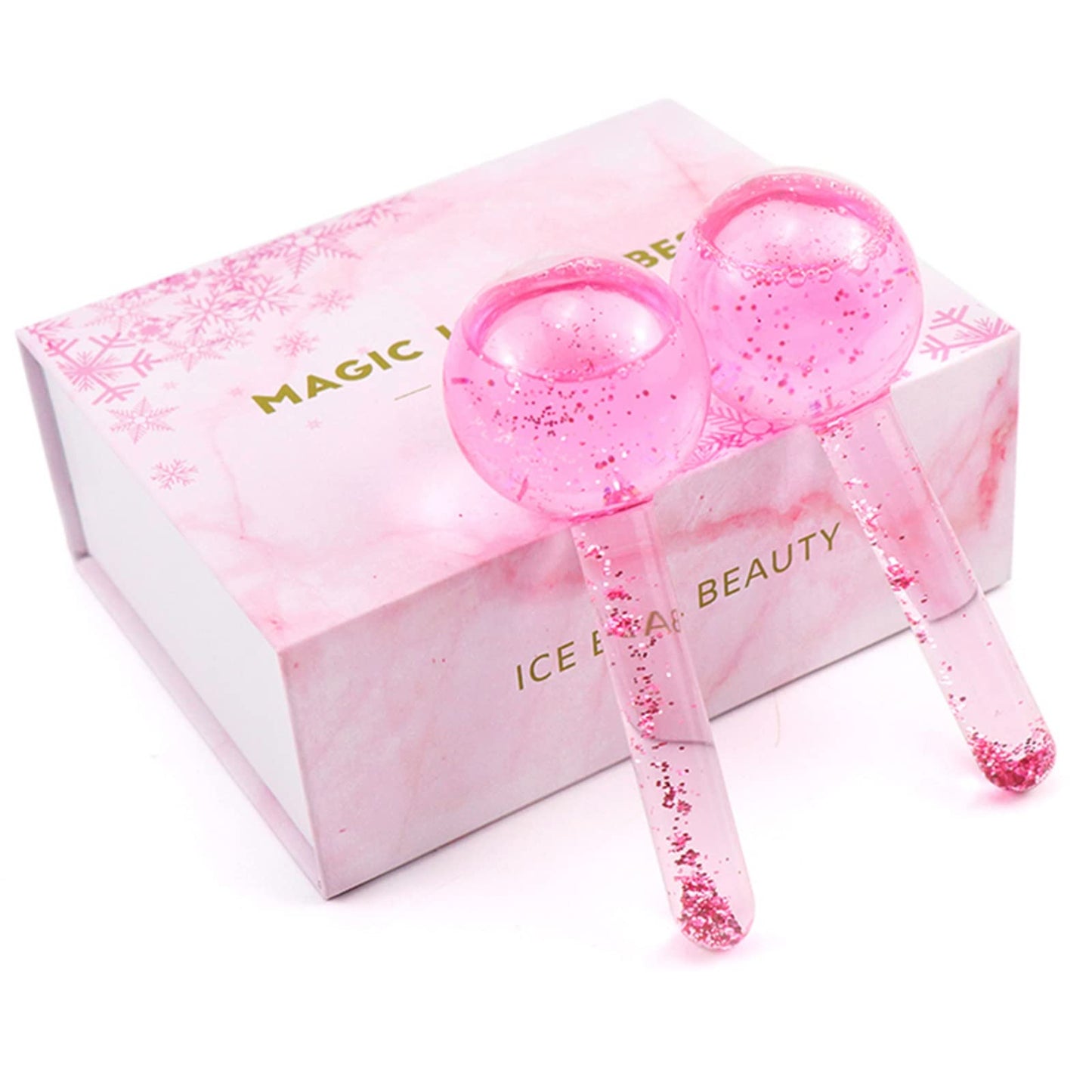Juego de bolas de hielo para rostros fríos, bolas de hielo para rostros fríos, bolas de refrigeración para rostro, bolas mágicas para rutinas de belleza diarias en el hogar, spa, juego de 2 bolas de hielo de cara fría (rosa)