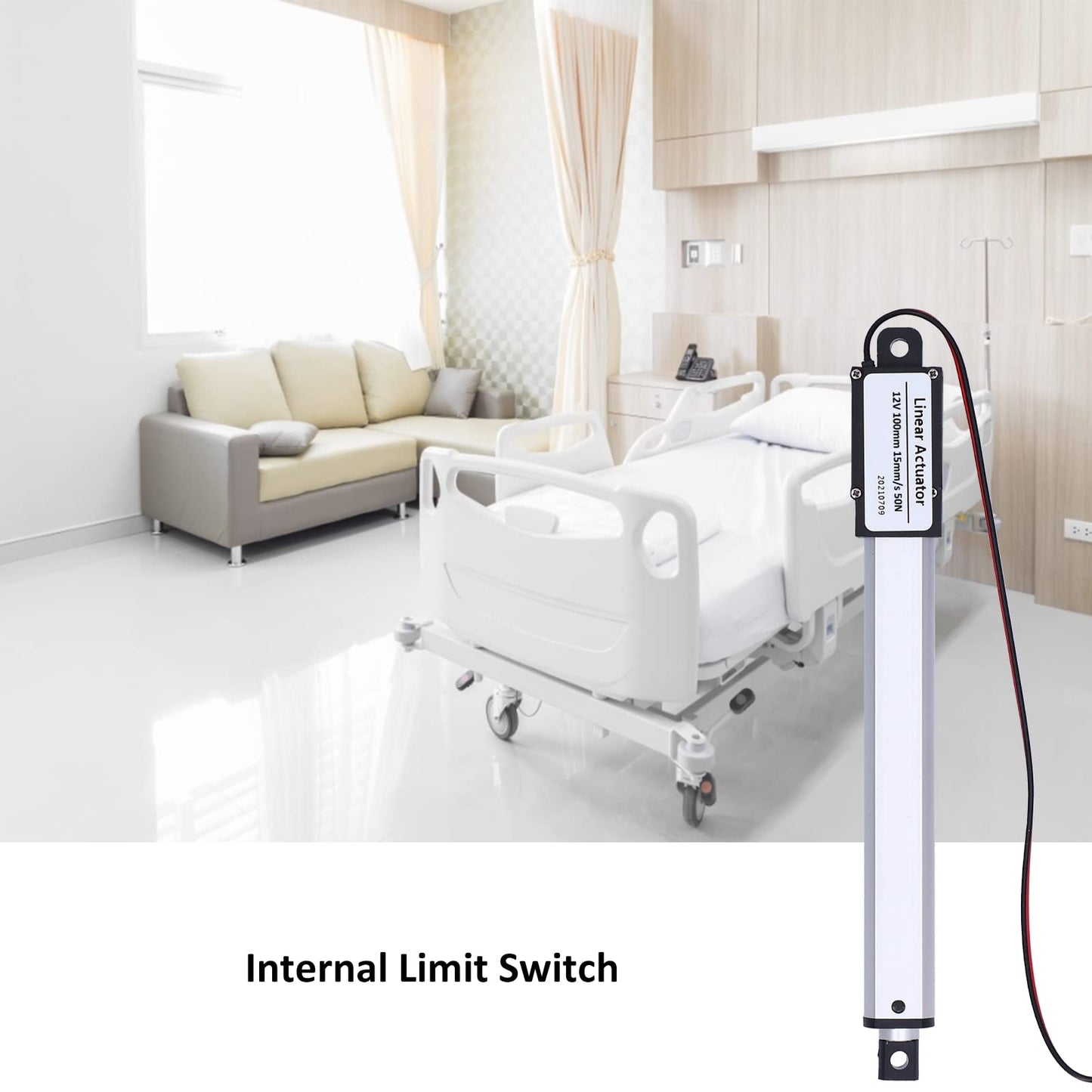 Actuador Lineal Eléctrico de Alta Velocidad, Carrera 100 Mm, 12 V CC, Negro, para Maquinaria Industrial y Agrícola