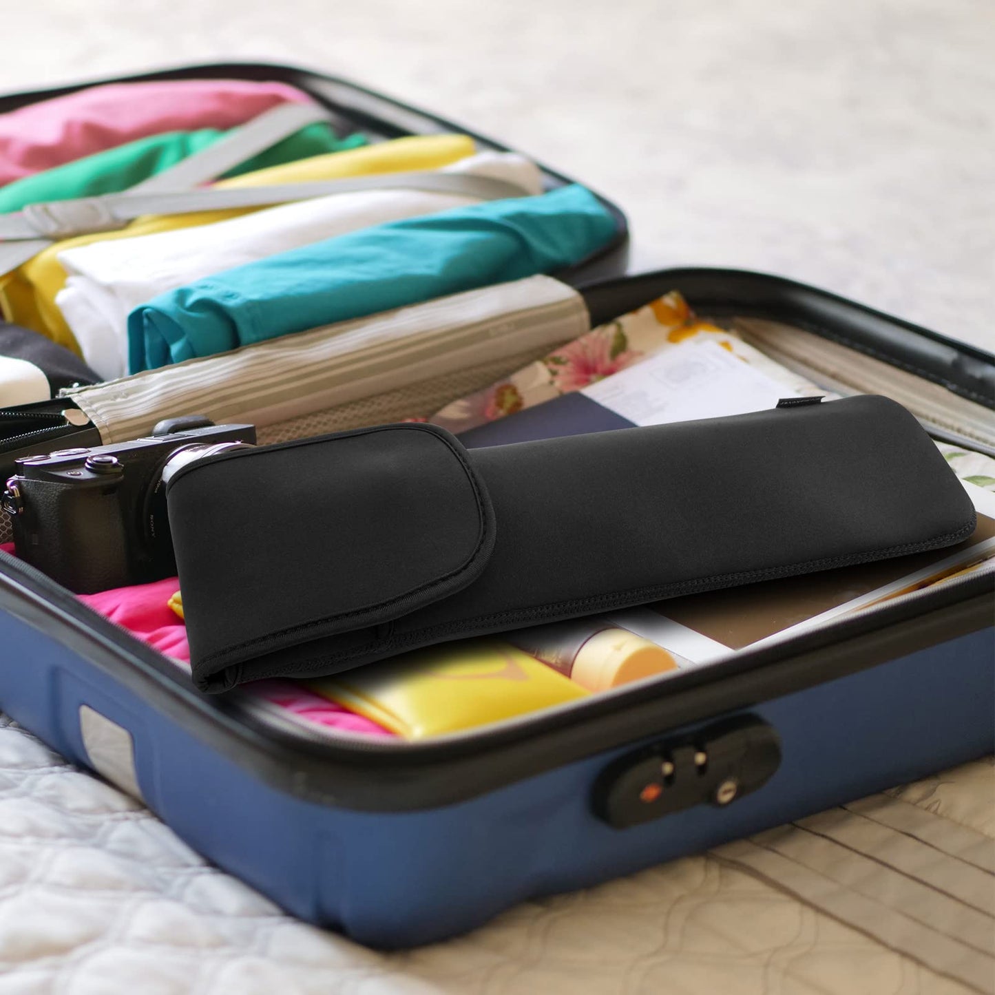 Homakover - Funda de neopreno resistente al calor, funda de rizador universal, funda para rizador de hierro, bolsa de viaje para viajes, gimnasio o hogar, 15 x 5 pulgadas, Negro, Viajes