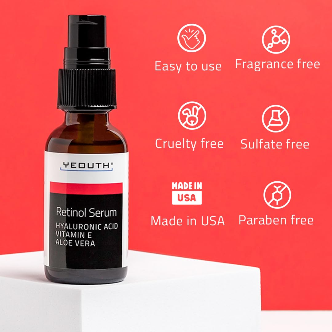 YEOUTH Retinol Serum con Acido Hialuronico Facial, Gran Combo con Facial Aceite / Bloqueador Solar Facial / Mascarillas Faciales, Suero Facial para el Cuidado de la Piel de Mujeres y Hombres 1oz