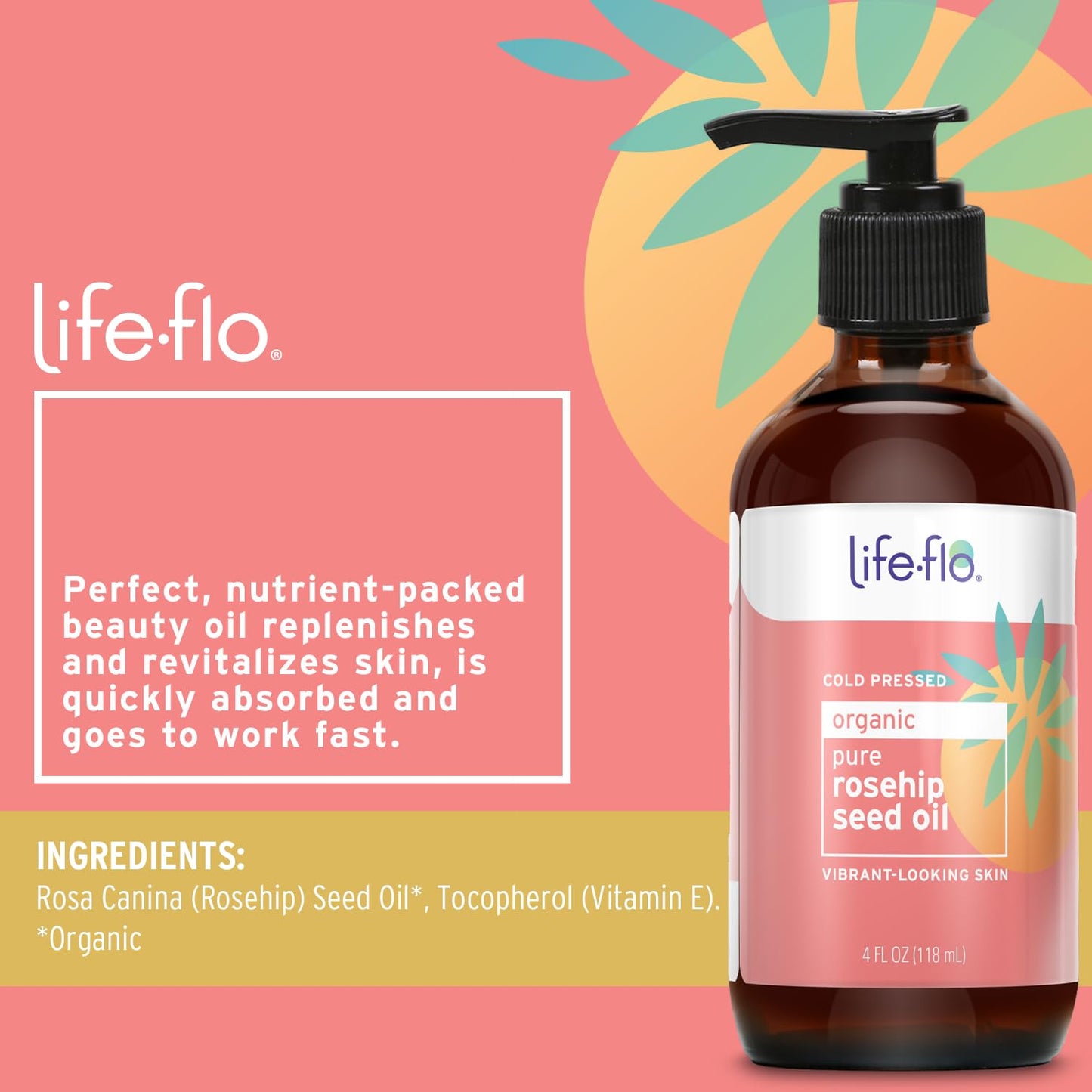 Life-flo Pure Rosehip Oil Organic, Pink, 4 Fluid Ounce