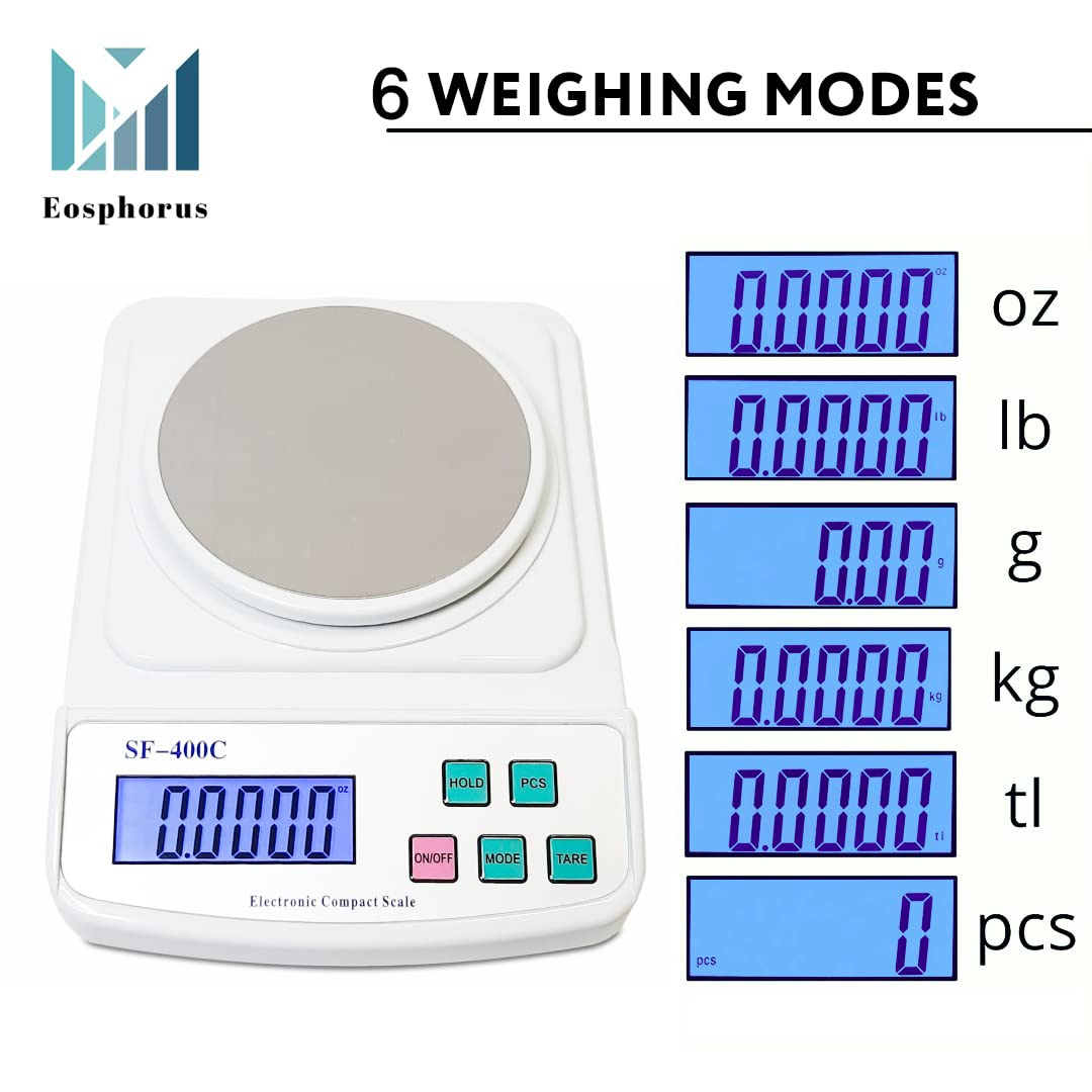 Eosphorus Báscula Electrónica Portátil Ciencia Báscula de Pesaje Balanza Digital Laboratorio Química Báscula Analítica Precisión 0,01 g - Onzas y Gramos
