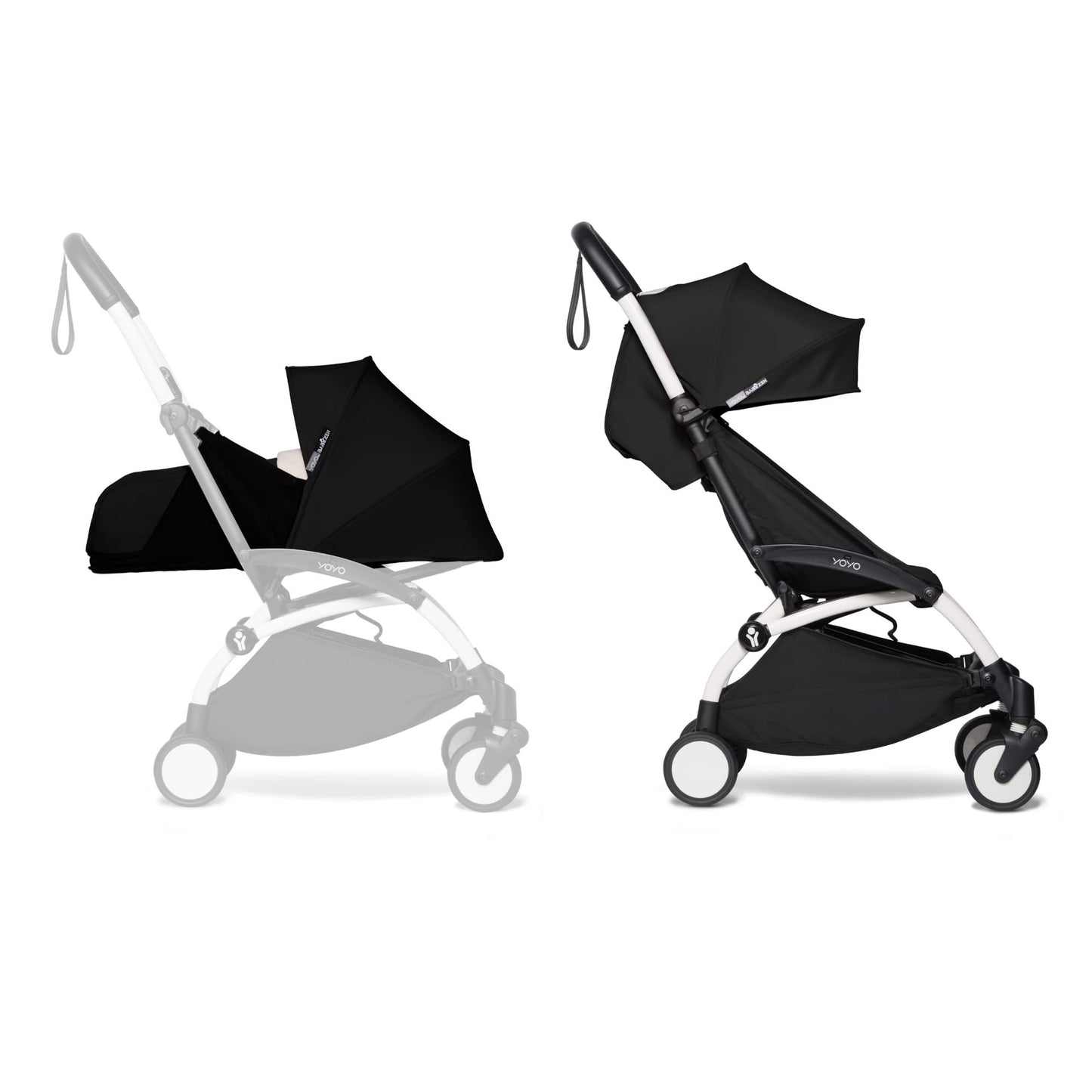 BABYZEN Cochecito Completo YOYO2 - Incluye Pack Recién Nacido 0+ (Negro), Chasis (Blanco) & Pack 6+ Color (Negro) - Para Niños Hasta 22 kg