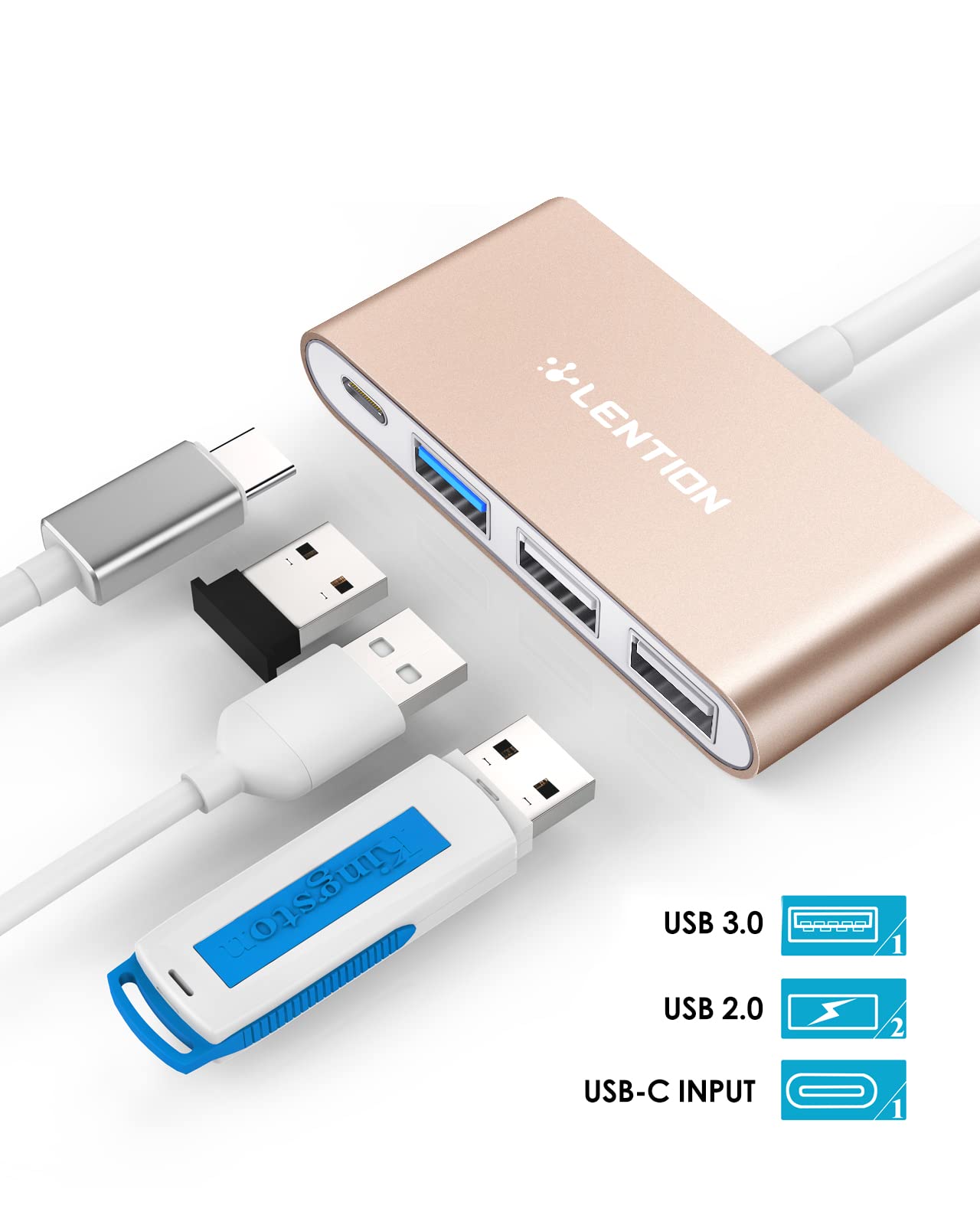 LENTION Hub USB C con USB3.0&USB2.0, 100W PD, Adaptador Tipo C a USB para 2016-2023 MacBook Pro, Nuevo Mac Air/Surface, Más (CB- C13, Oro)