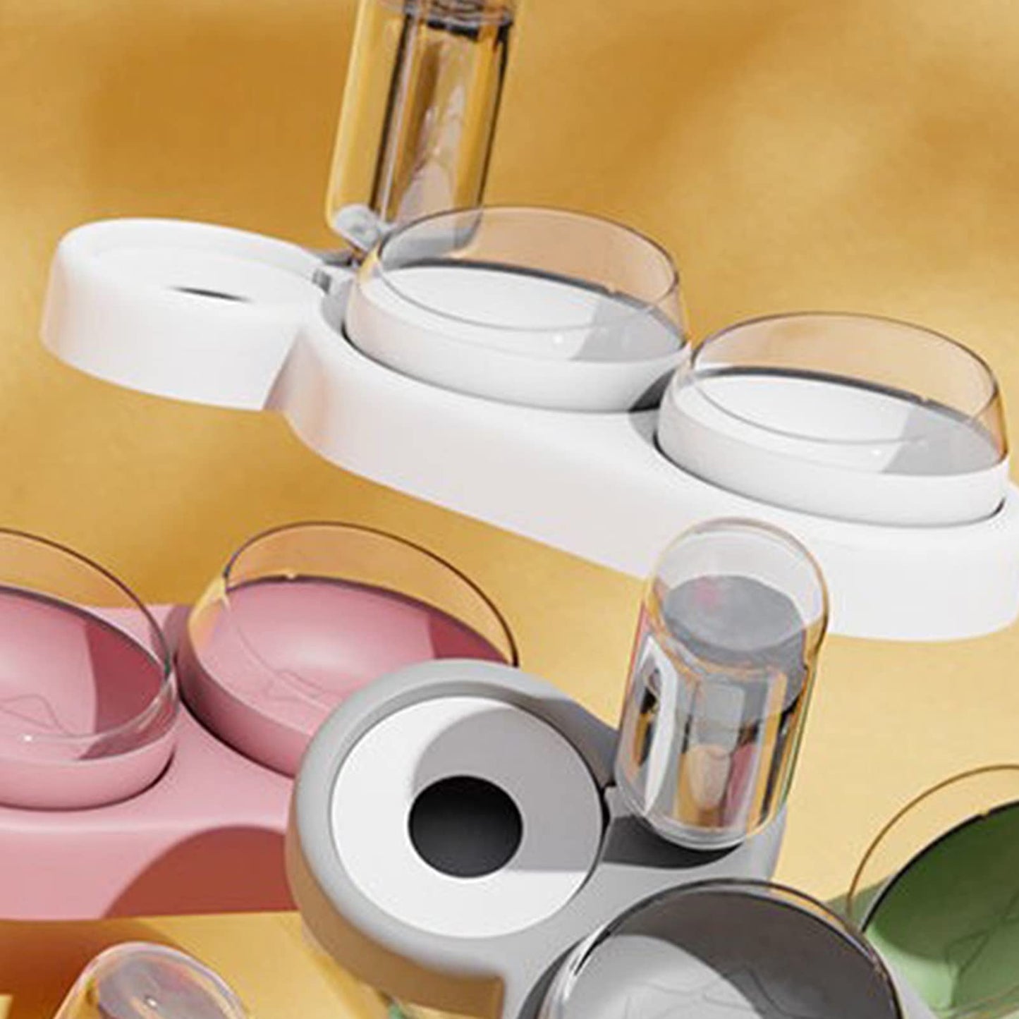 AMONIDA Plato Triple para Mascotas, Diseño Inclinable, Juego de Tazones de Agua para Mascotas, Protección de la Columna Cervical, Inodoro con Botella de Agua, Gato y Perro (Blanco)