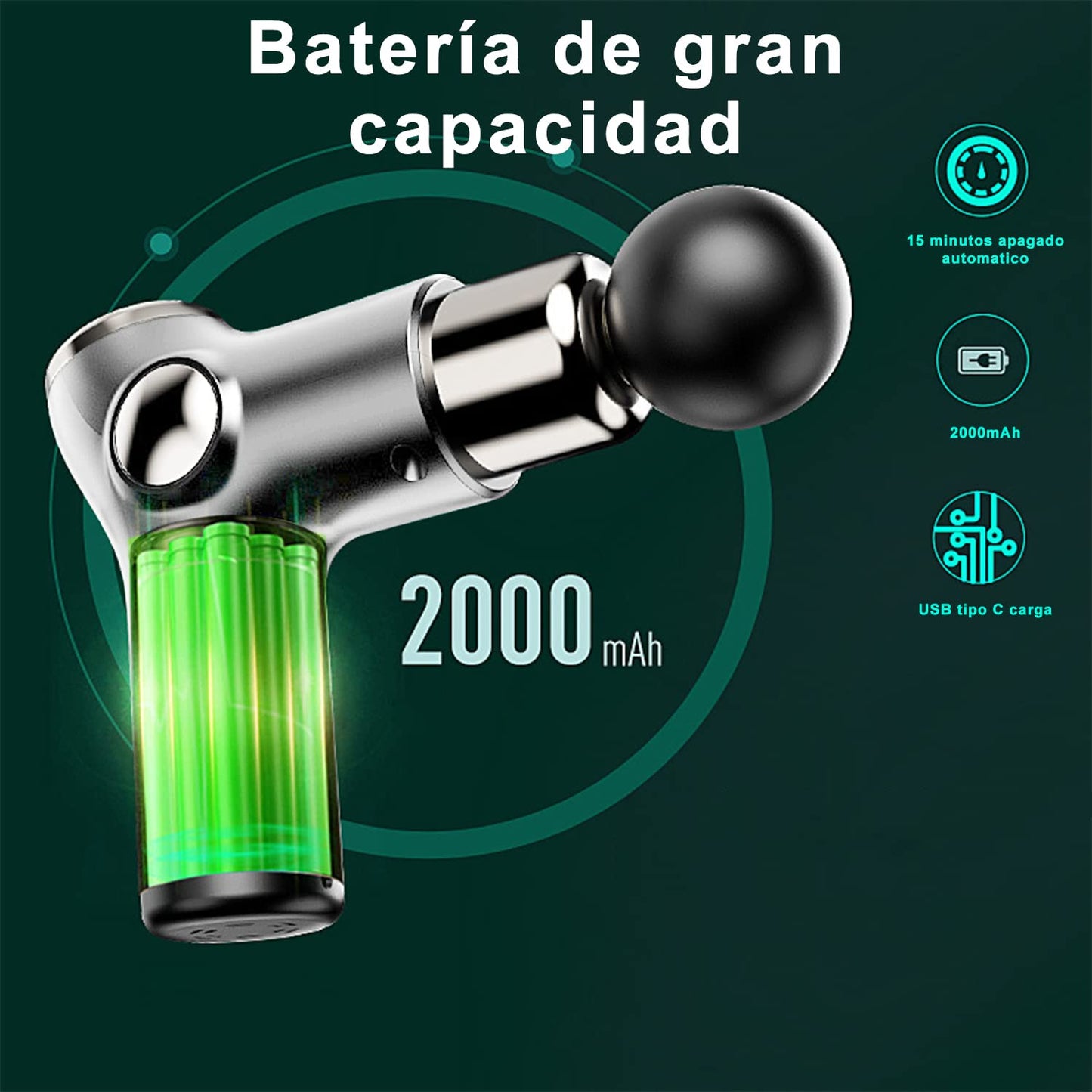 Pistola de Masaje, Mini Pistola Masaje Muscular con 32 Niveles Ajustable, Masajeador de percusión de Tejido Profundo silencioso con 8 Cabezales de Masaje, USB Recargable