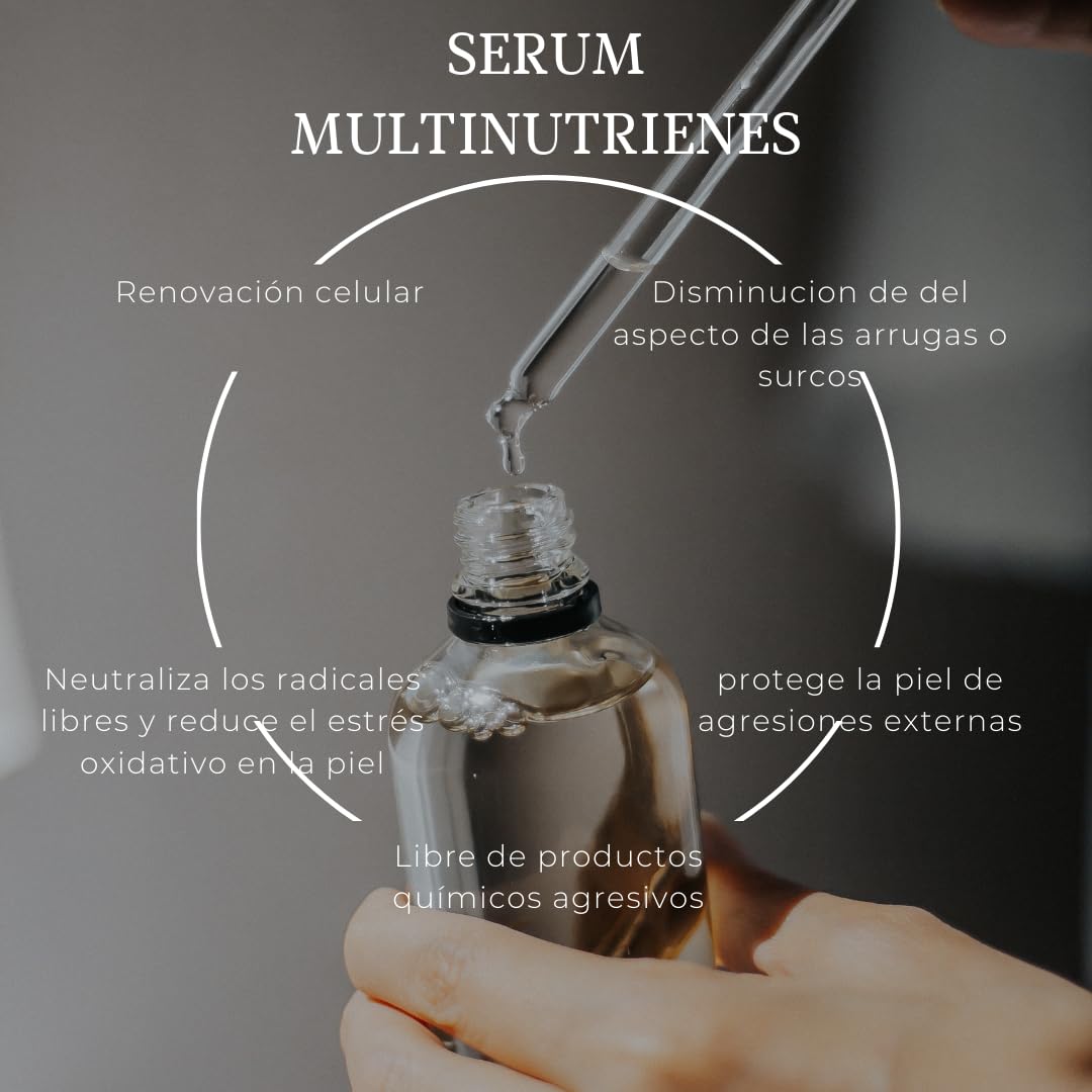 Serum Coctel Multinutrientes con Neoglucosamina, Extracto de Cúrcuma, Vitamina E, Retinol y Acido Hialuronico, Ayuda a la hiperpigamentacion, regenera el cutis, unifca el tono de tu piel.
