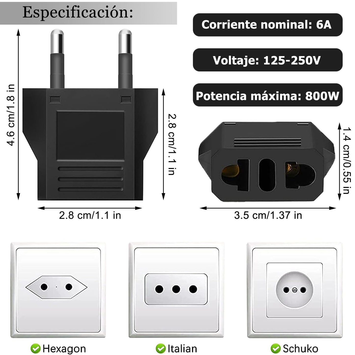 Adaptador de Enchufe para Europa 4 Unidades blanco compacto
