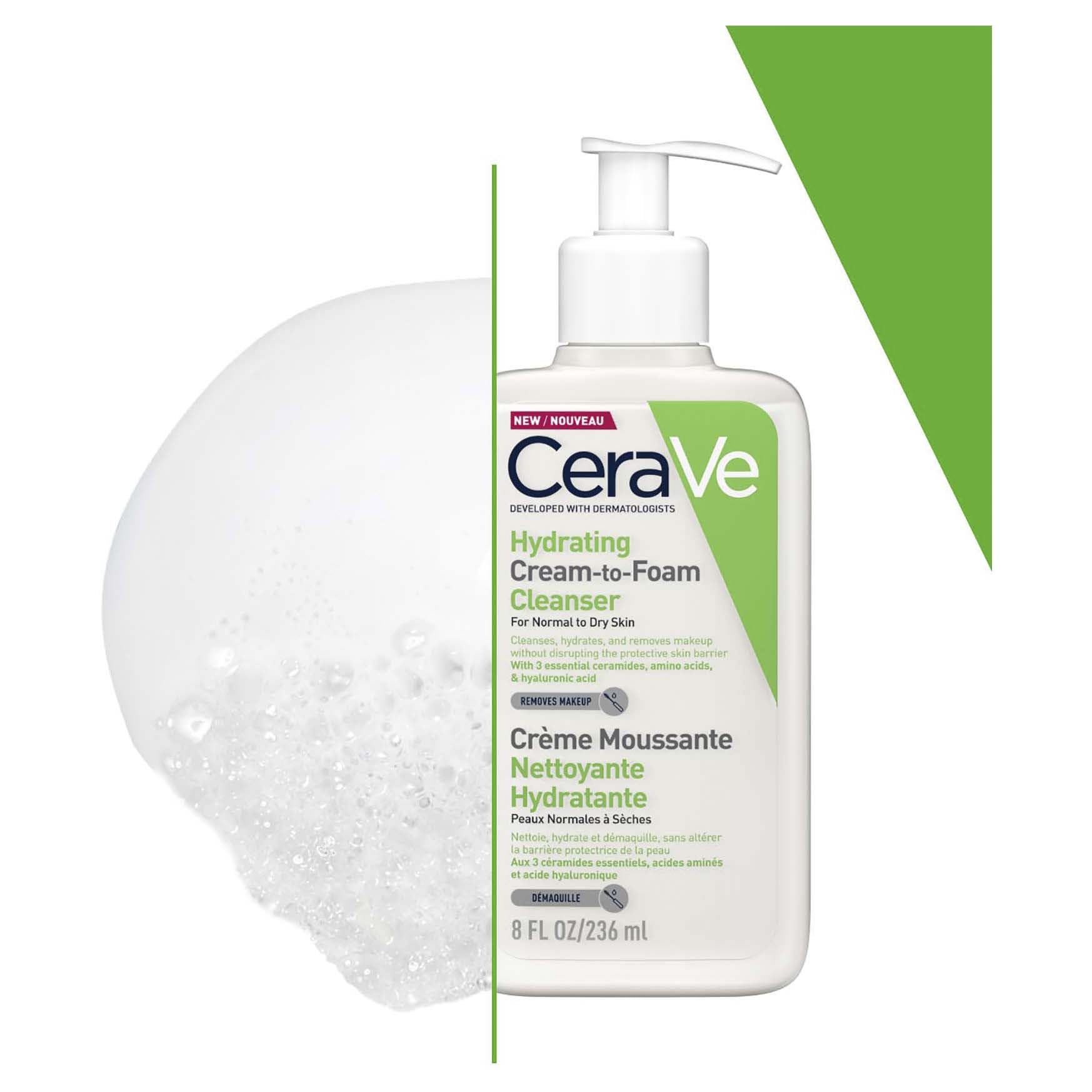 CeraVe Limpiadora Crema-Espuma Hidratante Facial Diaria para Piel Normal a Seca 236ml