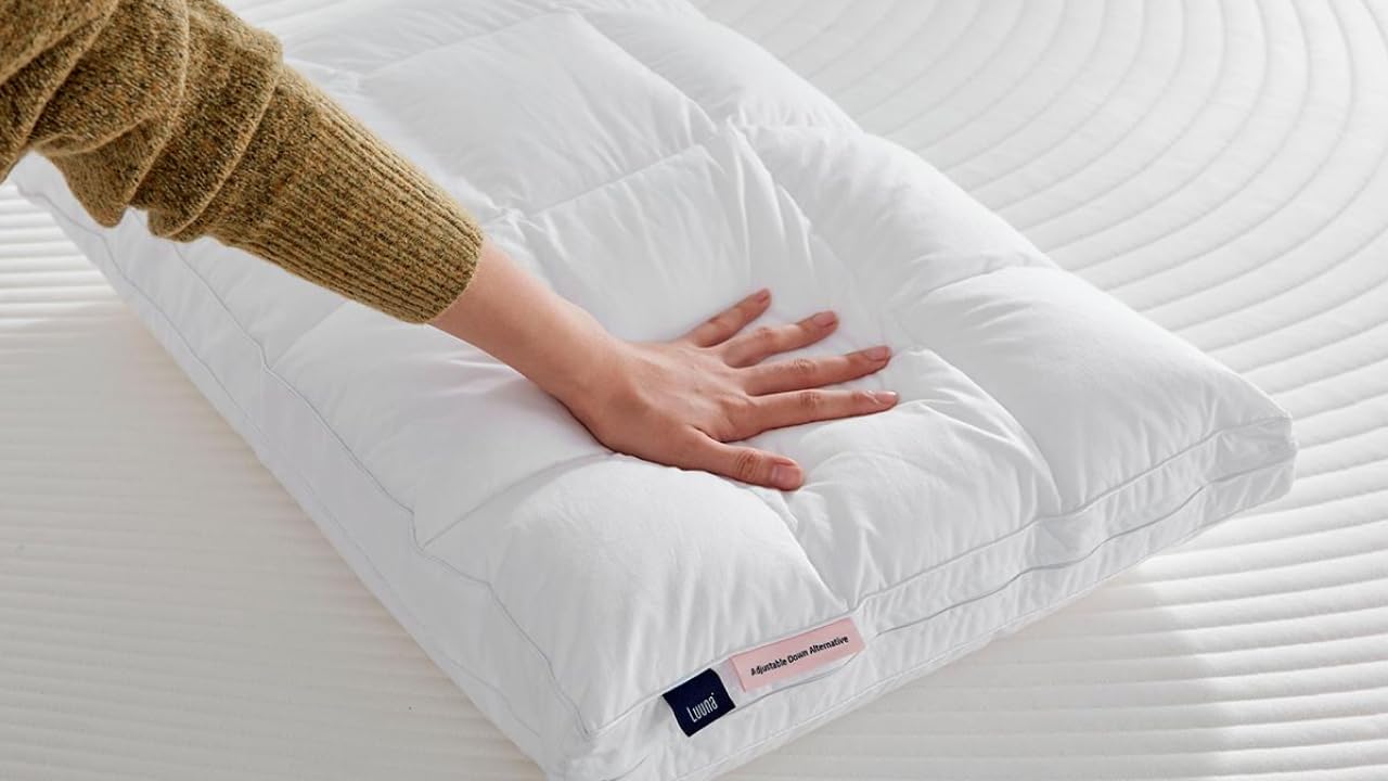 Luuna Almohada Ajustable Down Alternative, tamaño Estándar. Funda 100% algodón, Alto Confort y Relleno Ajustable. Hipoalergénica y antiácaros.