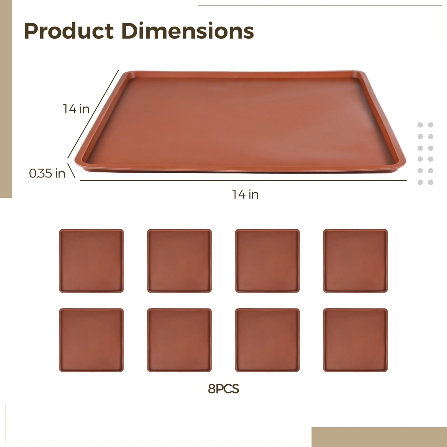 Epicover 8 Bandejas Deshidratadoras de Silicona, 14 x 14 Pulgadas, Compatibles con Excalibur, Antiadherentes con Borde para Frutas, Verduras, Carne