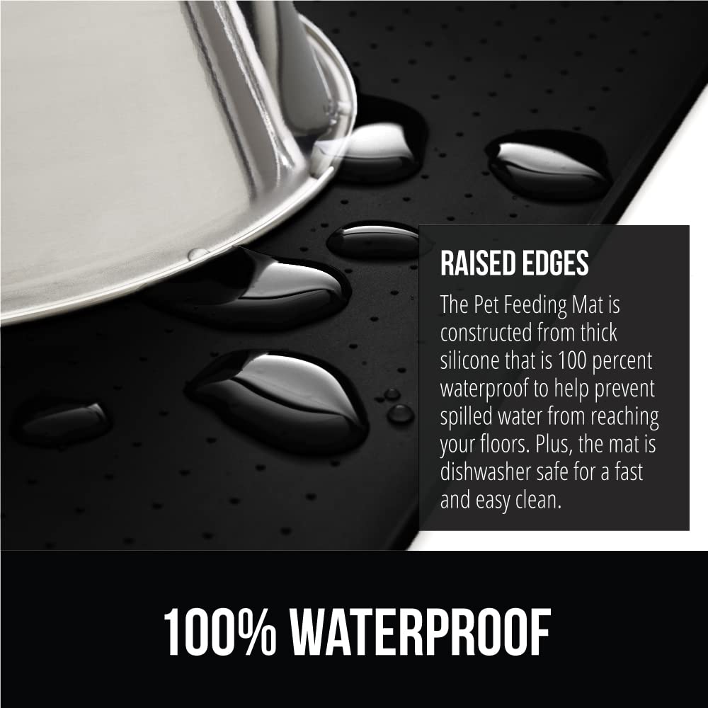 Gorilla Grip 100% Impermeable con Borde Elevado, Alfombrilla de alimentación de Silicona para Mascotas, sin BPA, Las Alfombrillas para Comida para Perros y Gatos contienen derrames, 16x10, Black