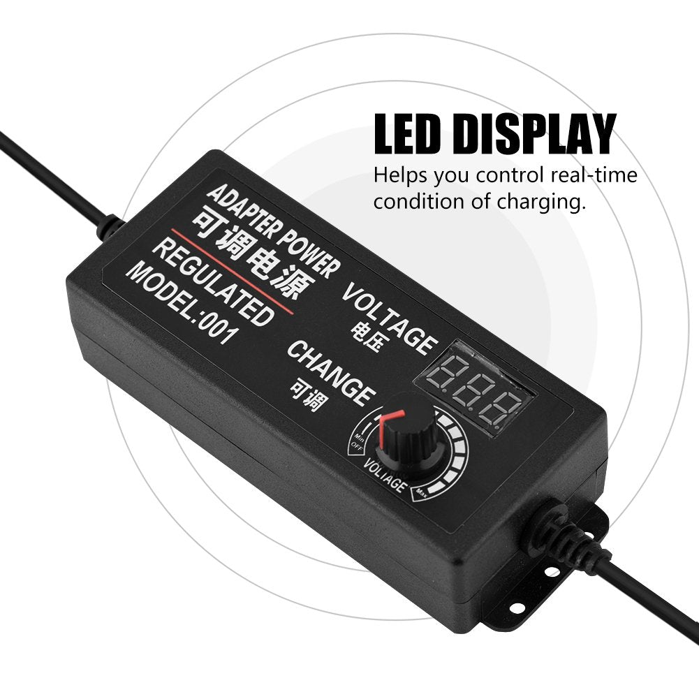 Adaptador de Corriente Ajustable con Pantalla LED Anti-interferencia 9-24V AC/DC