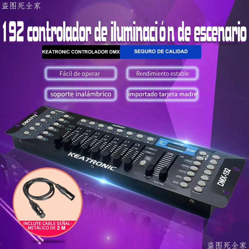 KEATRONIC Controlador Dmx 192 Canales Luces Dj Consola 512,Con Línea de señal metálica