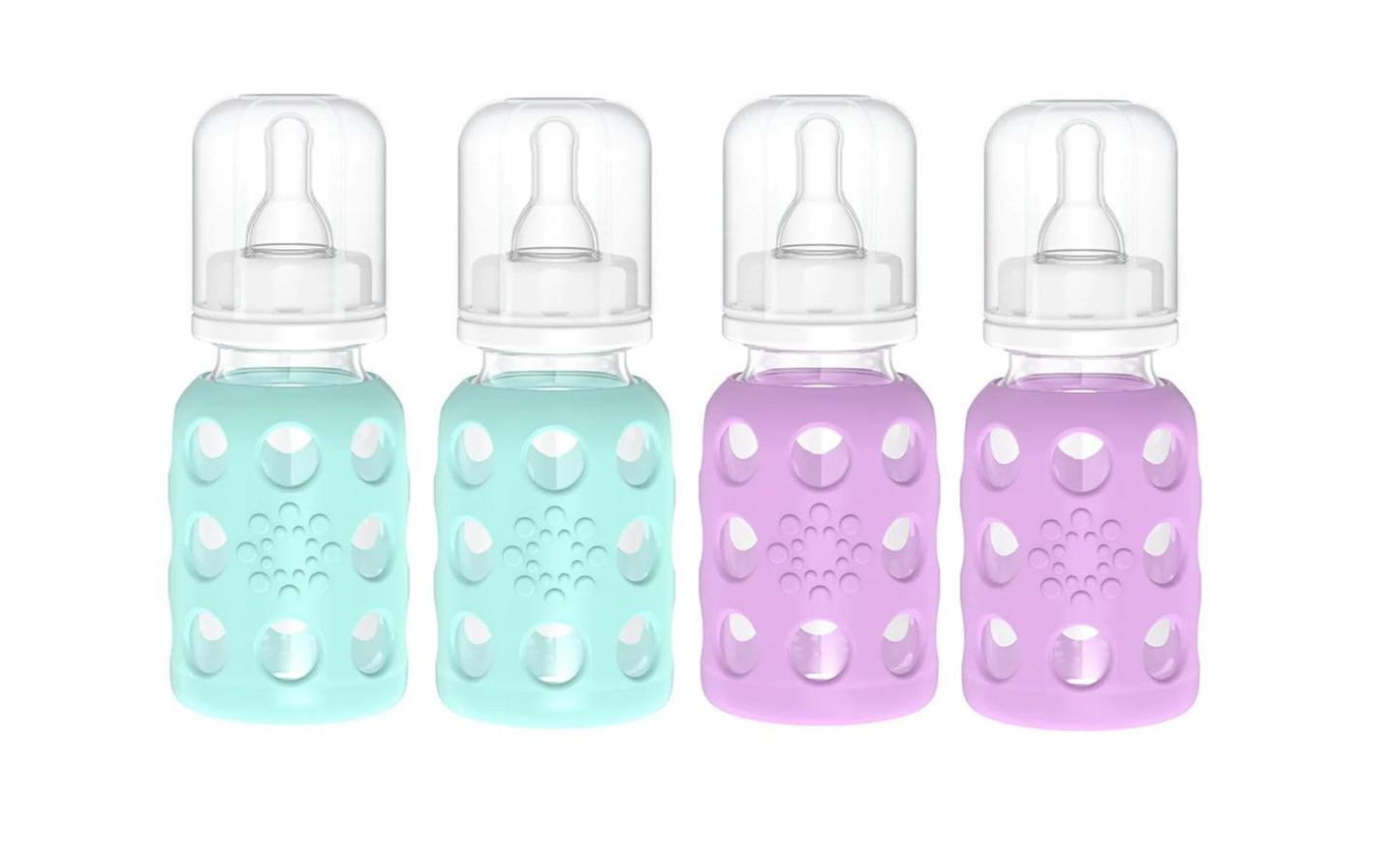 Lifefactory - Biberones de vidrio con protección de silicona, paquete de 4, 4 onzas cada botella (2 menta y 2 lavanda)
