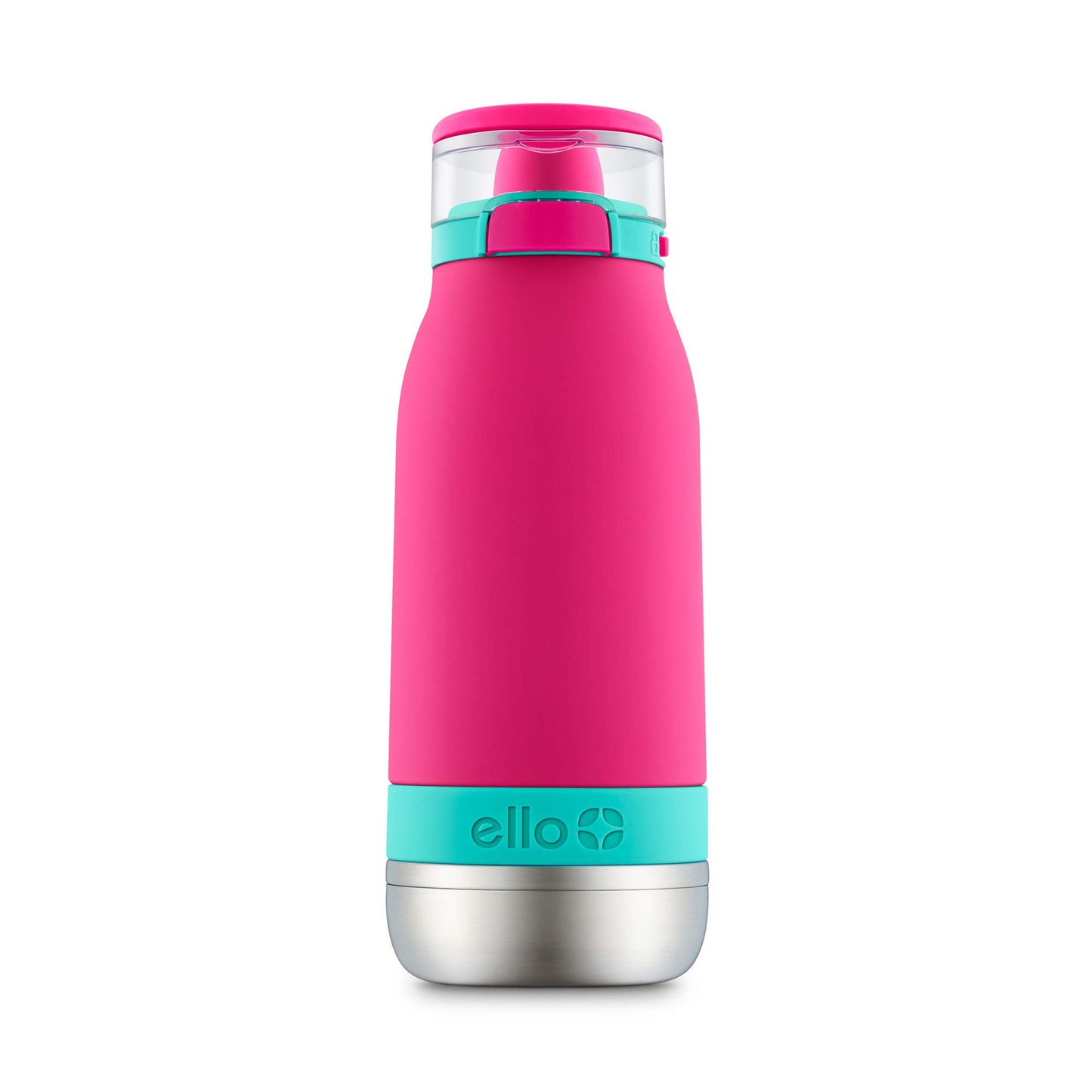 Ello Emma Botella de agua de acero inoxidable aislada al aspiradora con popote, 14 onzas, rosa tropical