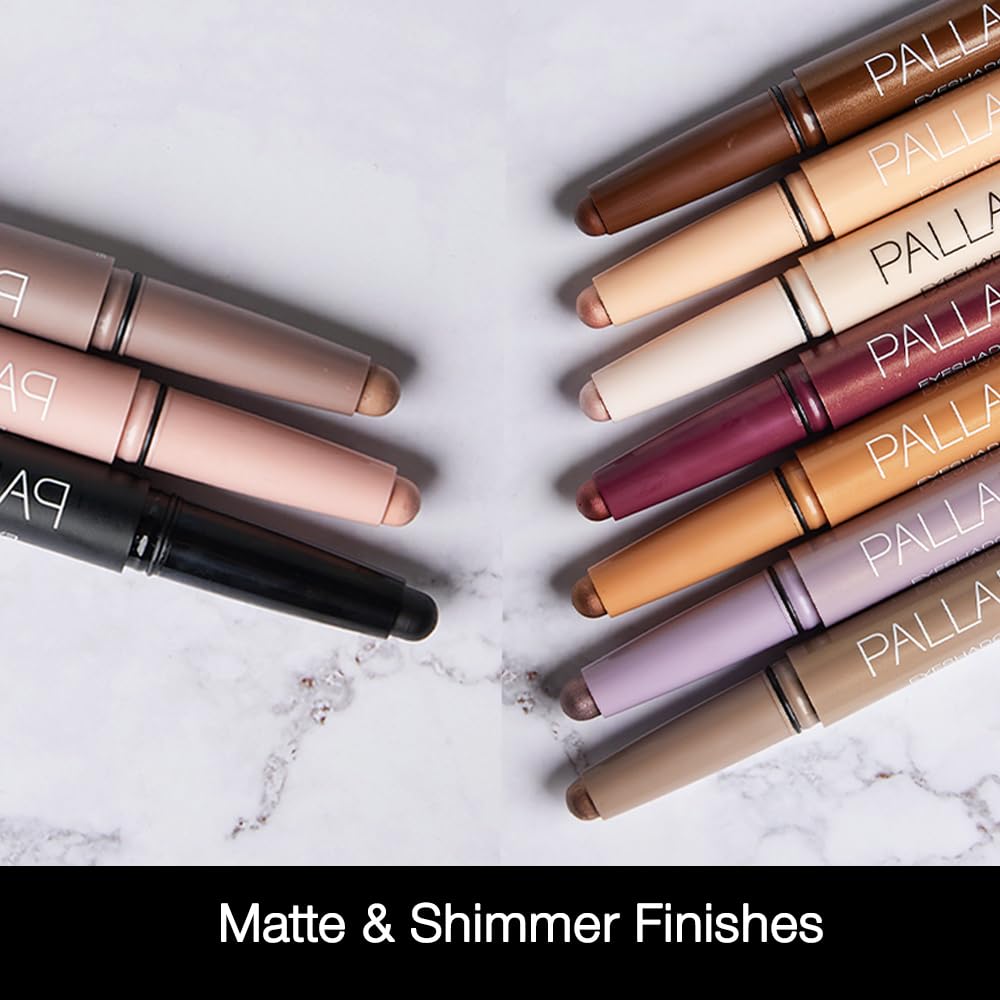 Palladio Barra de sombra de ojos impermeable con esponja mezcladora, aplicación duradera y sin esfuerzo, Bronze Shimmer