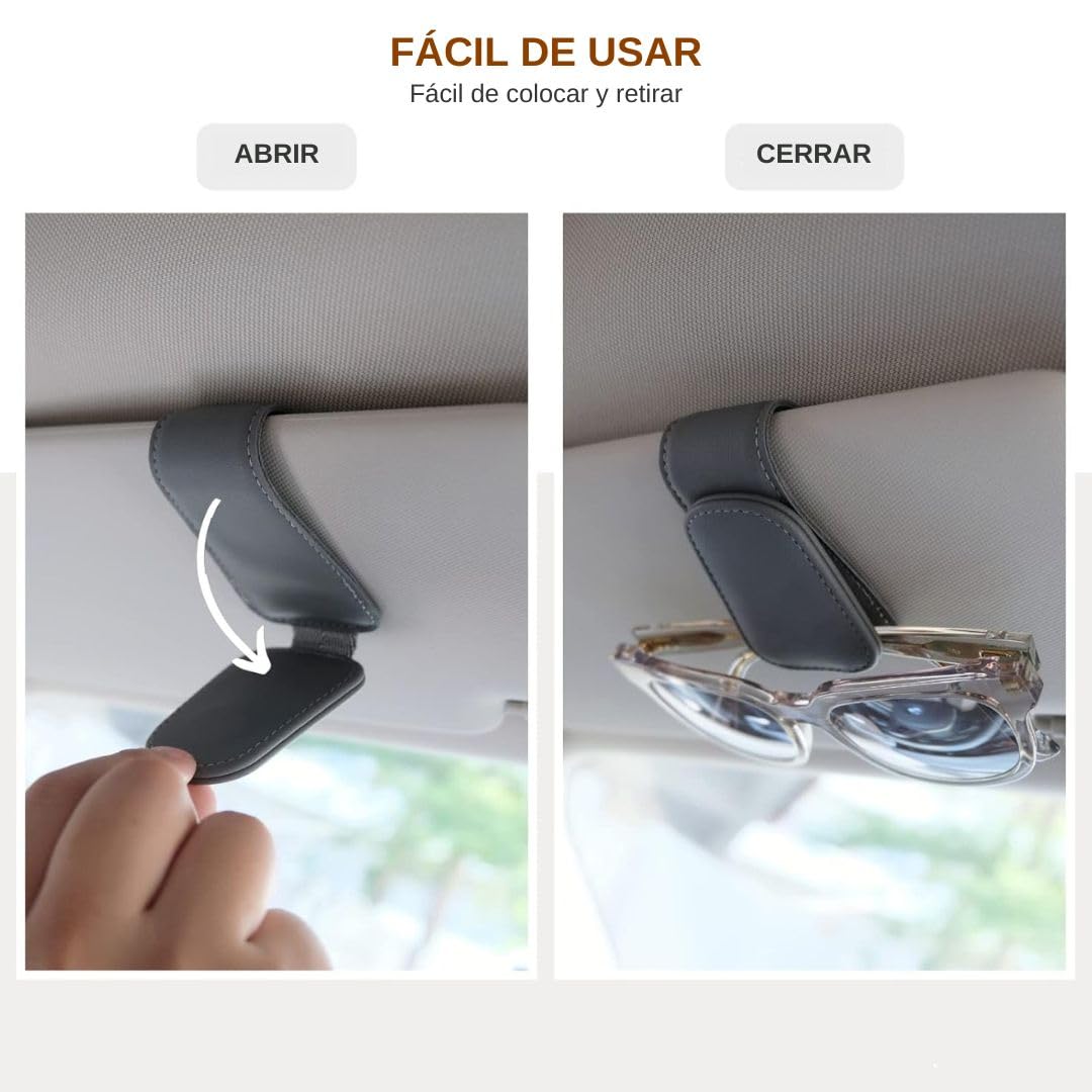 Timotech Soporte para Gafas de Sol, Soporte Magnético de Cuero para Lentes de Sol, Porta Lentes para Auto, Accesorios para Interior de Carro, Clip para Colgar Lentes para Automóvil (Negro)